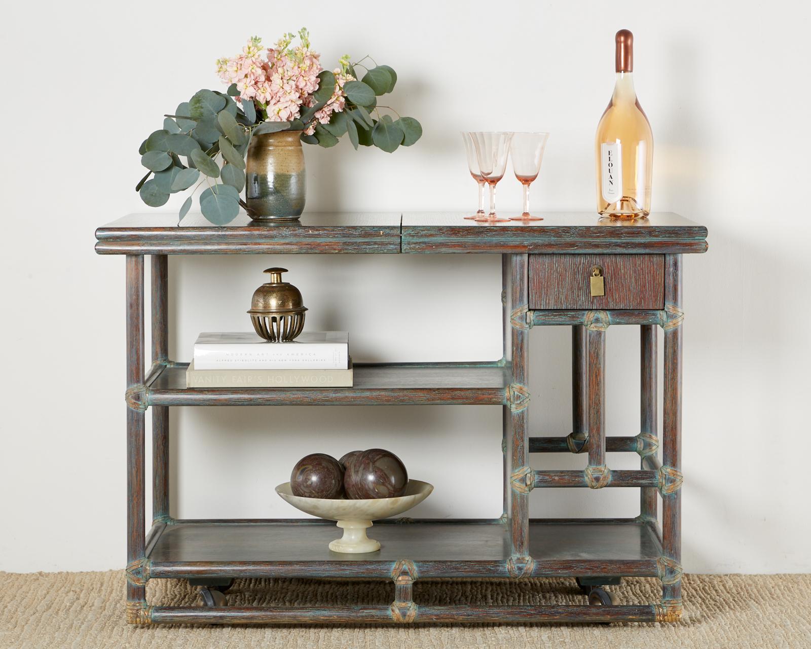 McGuire Cerused Rattan Oak Bar Cart Server Buffet 7