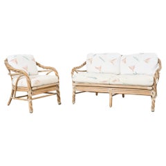McGuire Canapé et chaise longue en rotin torsadé cérusé