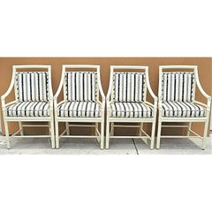 McGuire Chippendale Coastal Bamboo Rattan Dining Armchairs, Set of 4