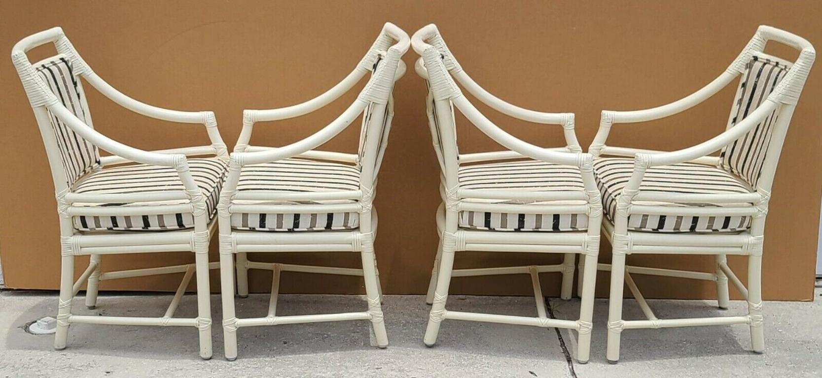 Late 20th Century McGuire Chippendale Coastal Bamboo Rattan Dining Armchairs, Set of 4