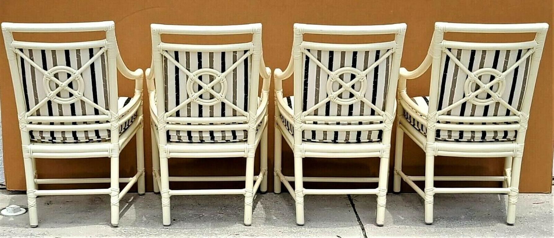 McGuire Chippendale Coastal Bamboo Rattan Dining Armchairs, Set of 4 1