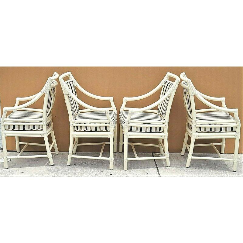 McGuire Chippendale Coastal Bamboo Rattan Dining Armchairs, Set of 4 2