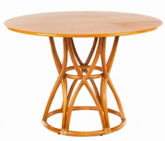 McGuire Circular Rattan Dining Center Table With Hourglass Base