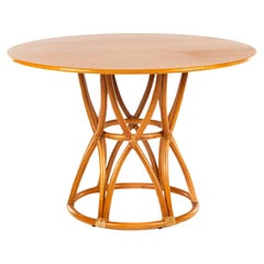 McGuire Circular Rattan Dining Center Table With Hourglass Base