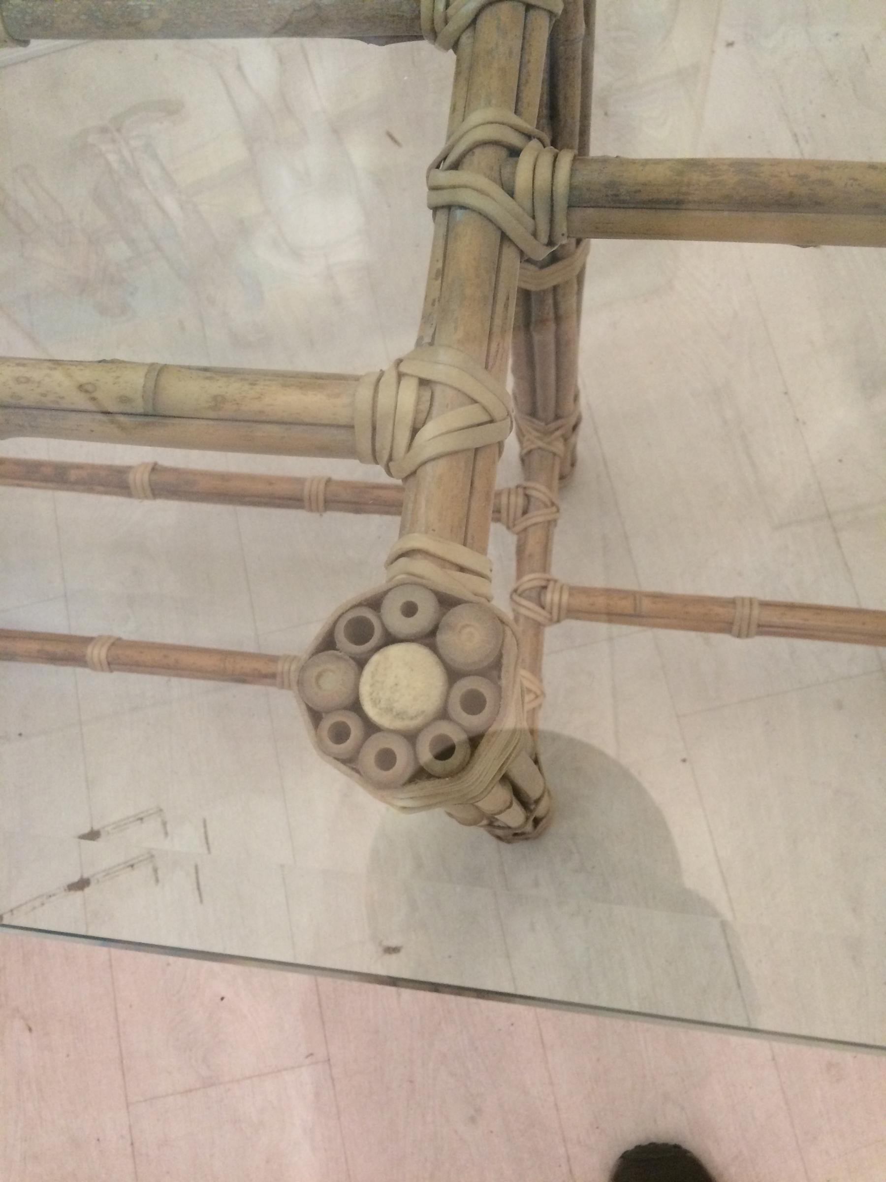 20th Century McGuire Console Table Bamboo and Rattan Wrapped With Raw Hide