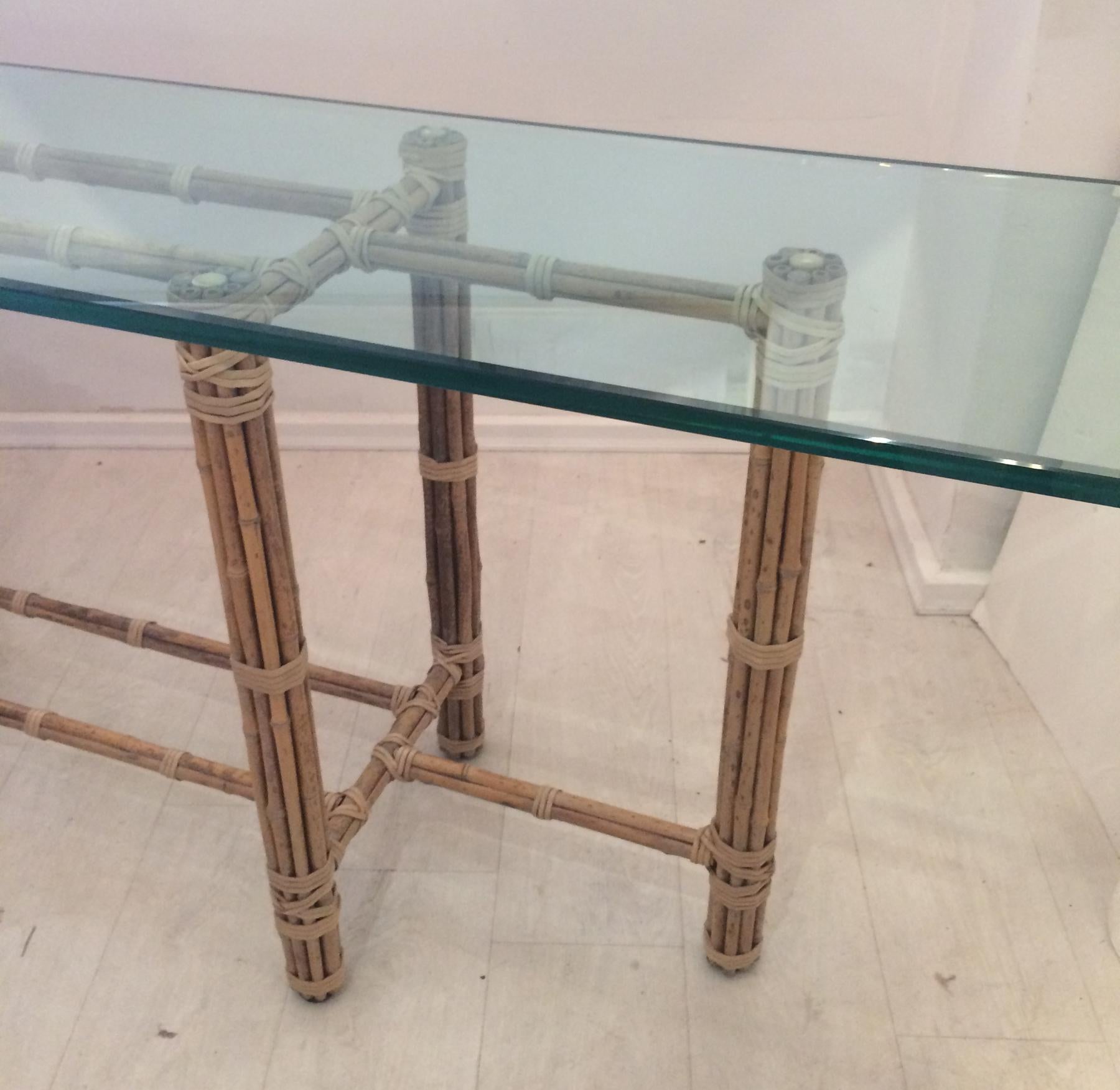 McGuire Console Table Bamboo and Rattan Wrapped With Raw Hide 1