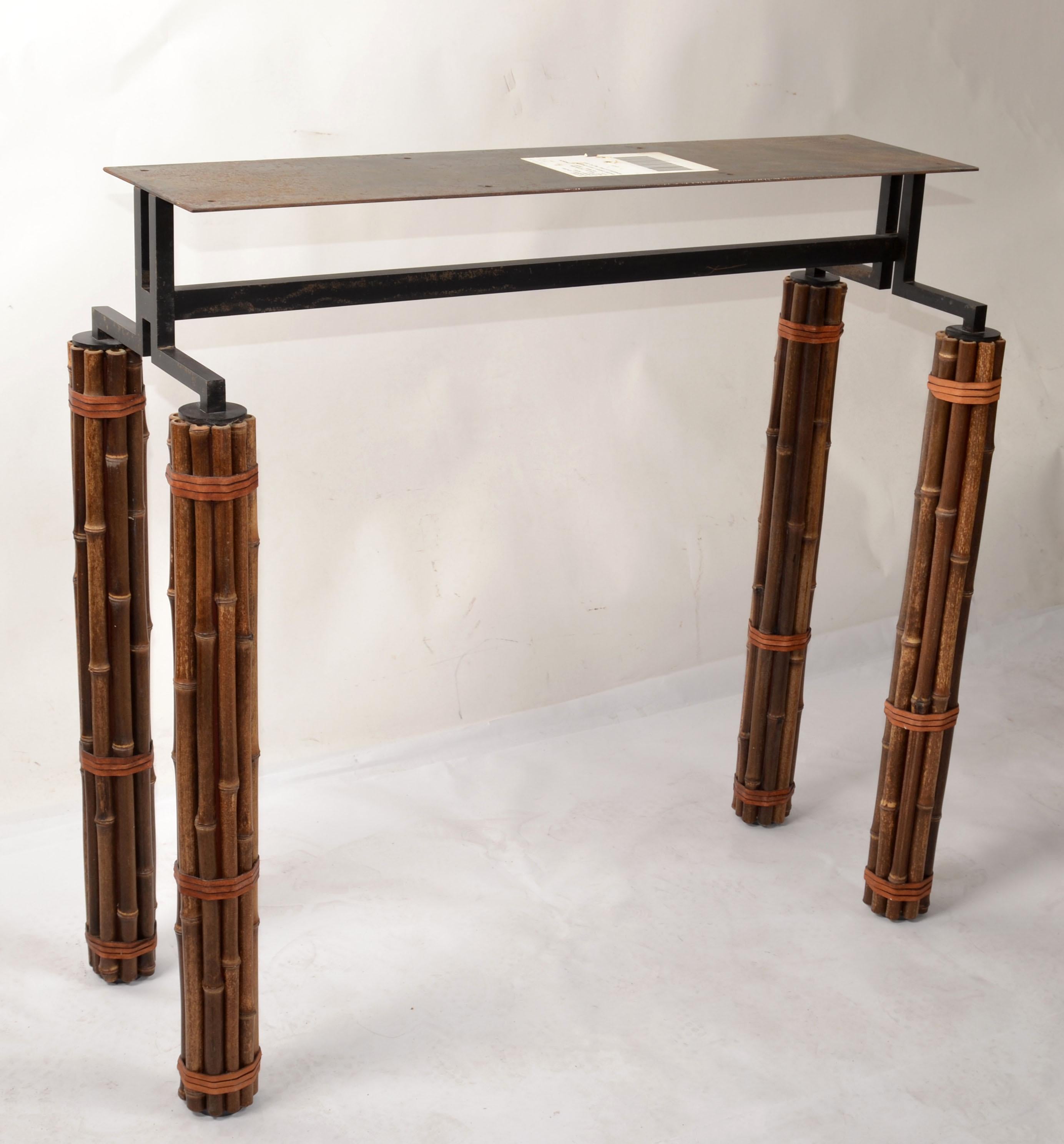 McGuire Console Table Richard Hannum Huxley Collection Faux Bamboo Cherry Wood For Sale 3
