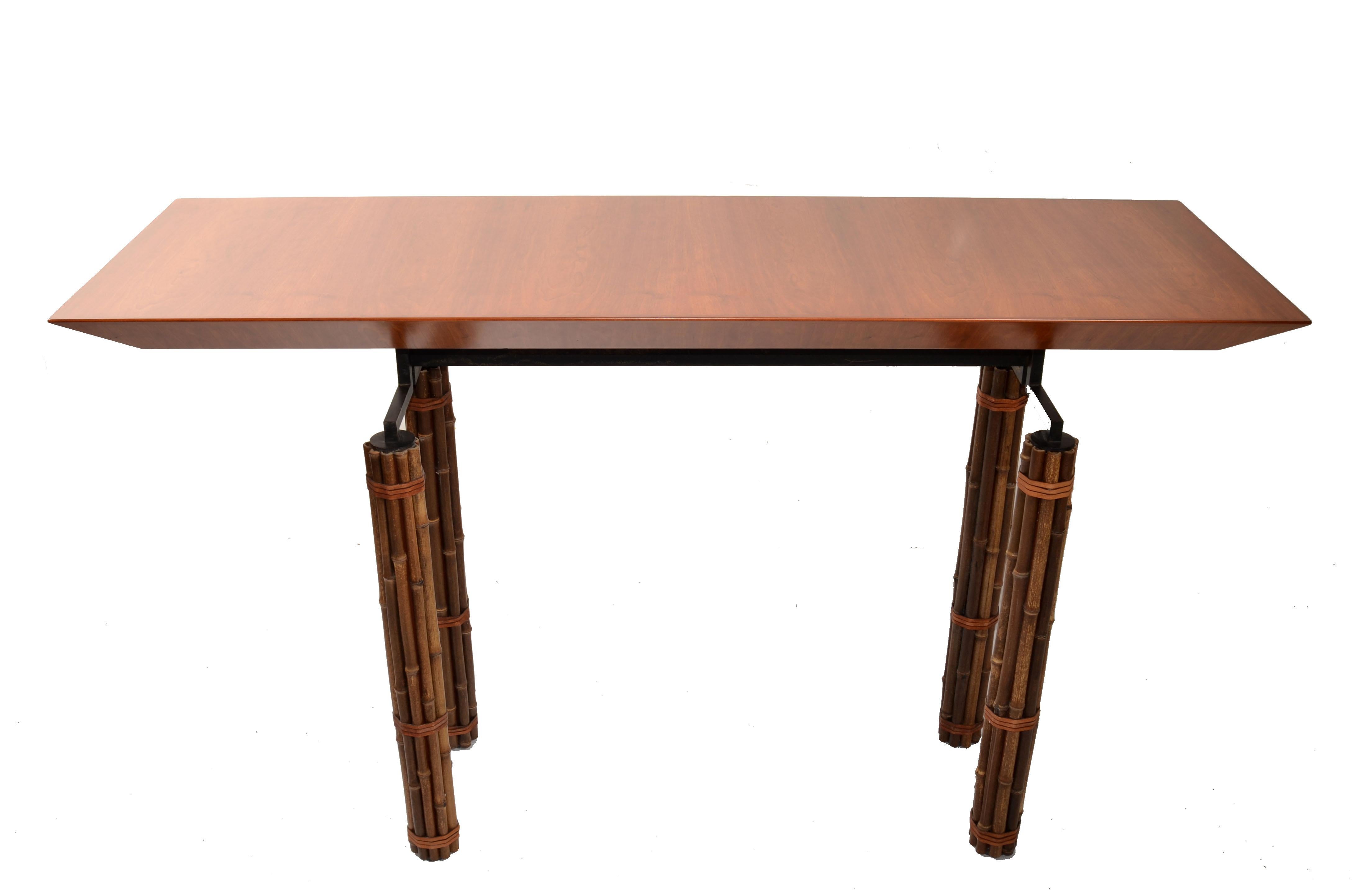 McGuire Console Table Richard Hannum Huxley Collection Faux Bamboo Cherry Wood For Sale 9