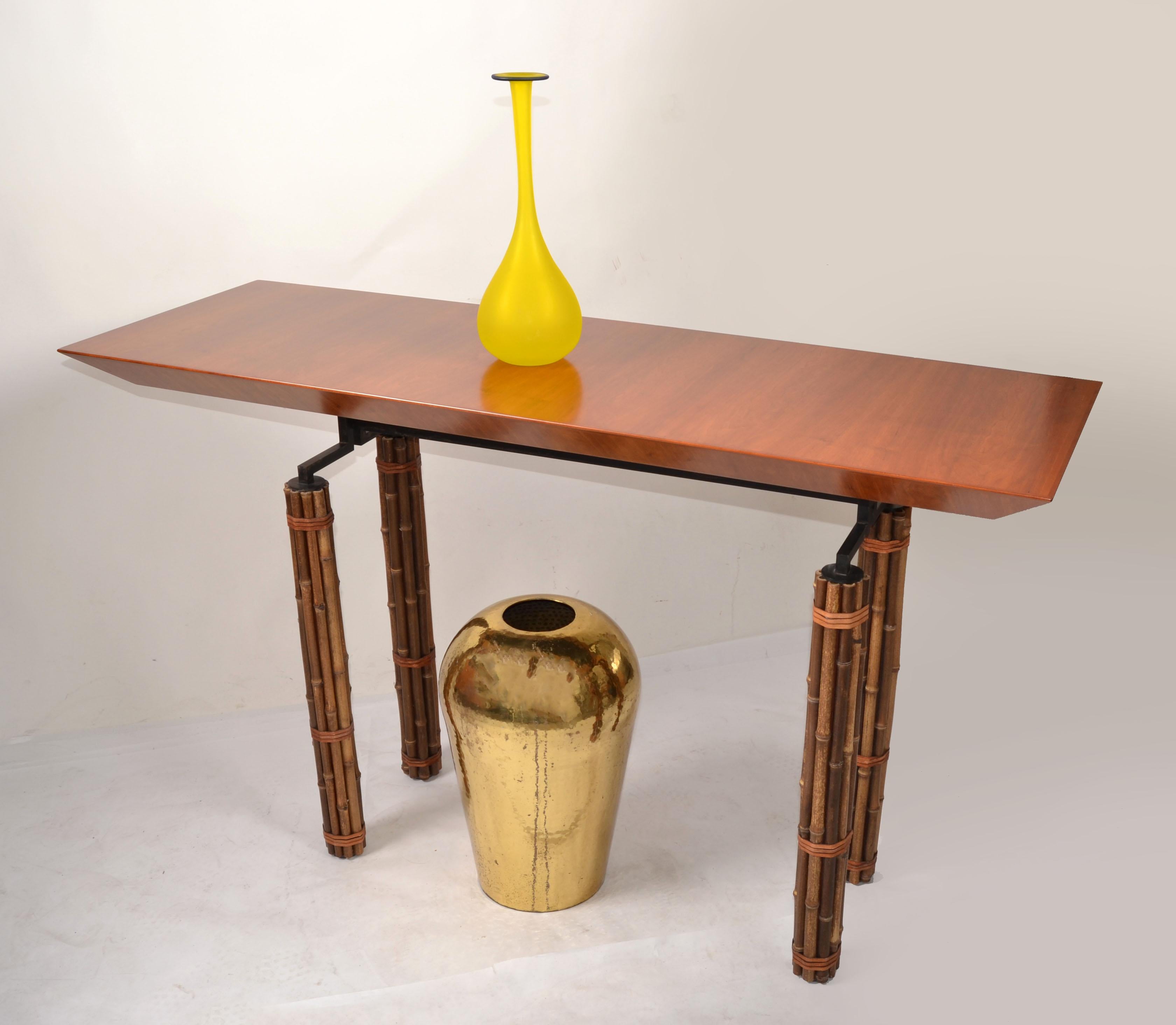Mid-Century Modern McGuire Console Table Richard Hannum Huxley Collection Faux Bamboo Cherry Wood For Sale