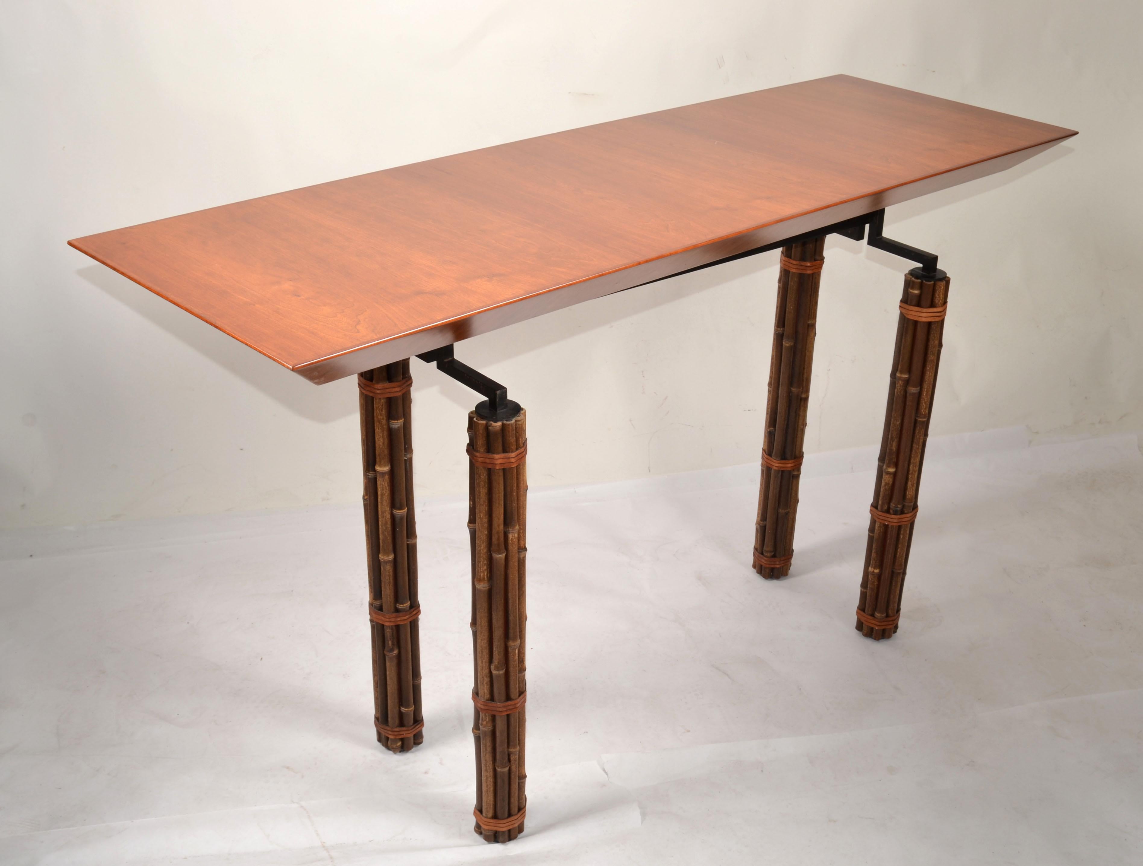 American McGuire Console Table Richard Hannum Huxley Collection Faux Bamboo Cherry Wood For Sale