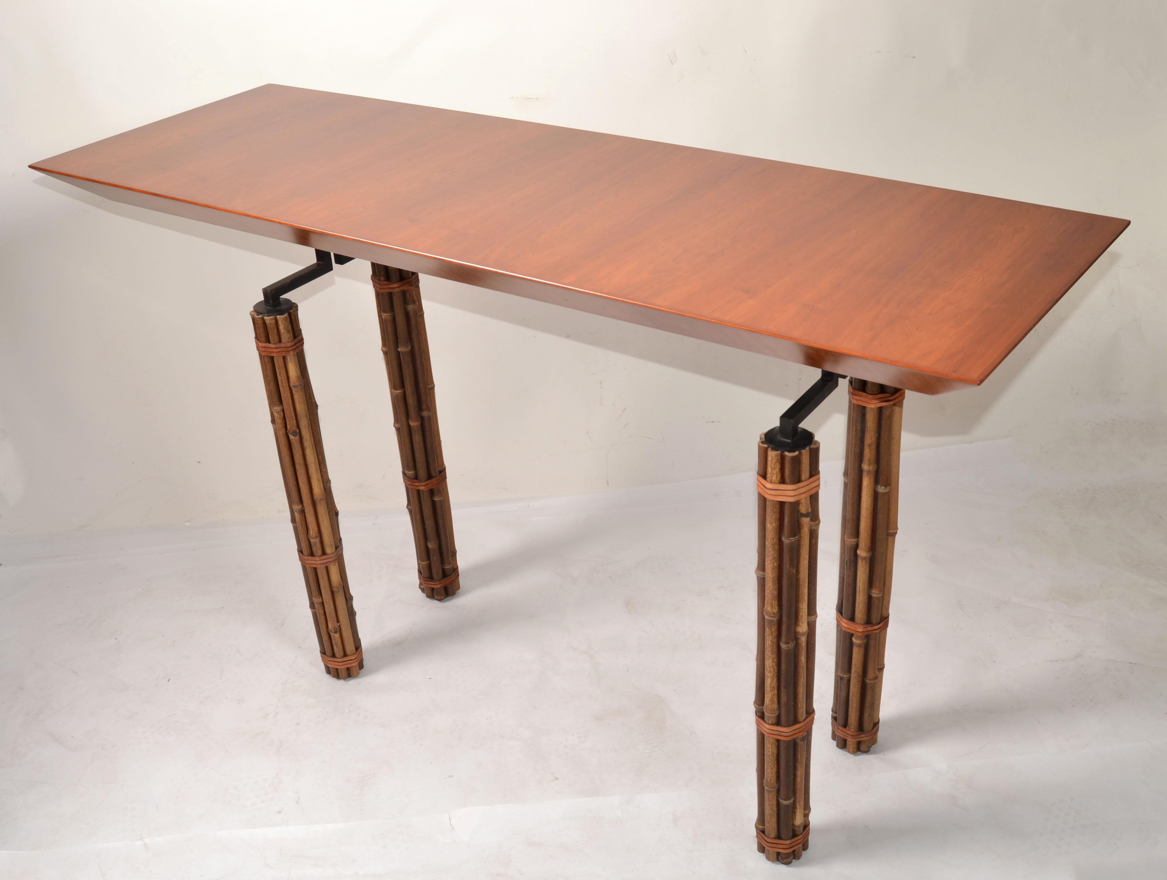 McGuire Console Table Richard Hannum Huxley Collection Faux Bamboo Cherry Wood In Good Condition For Sale In Miami, FL