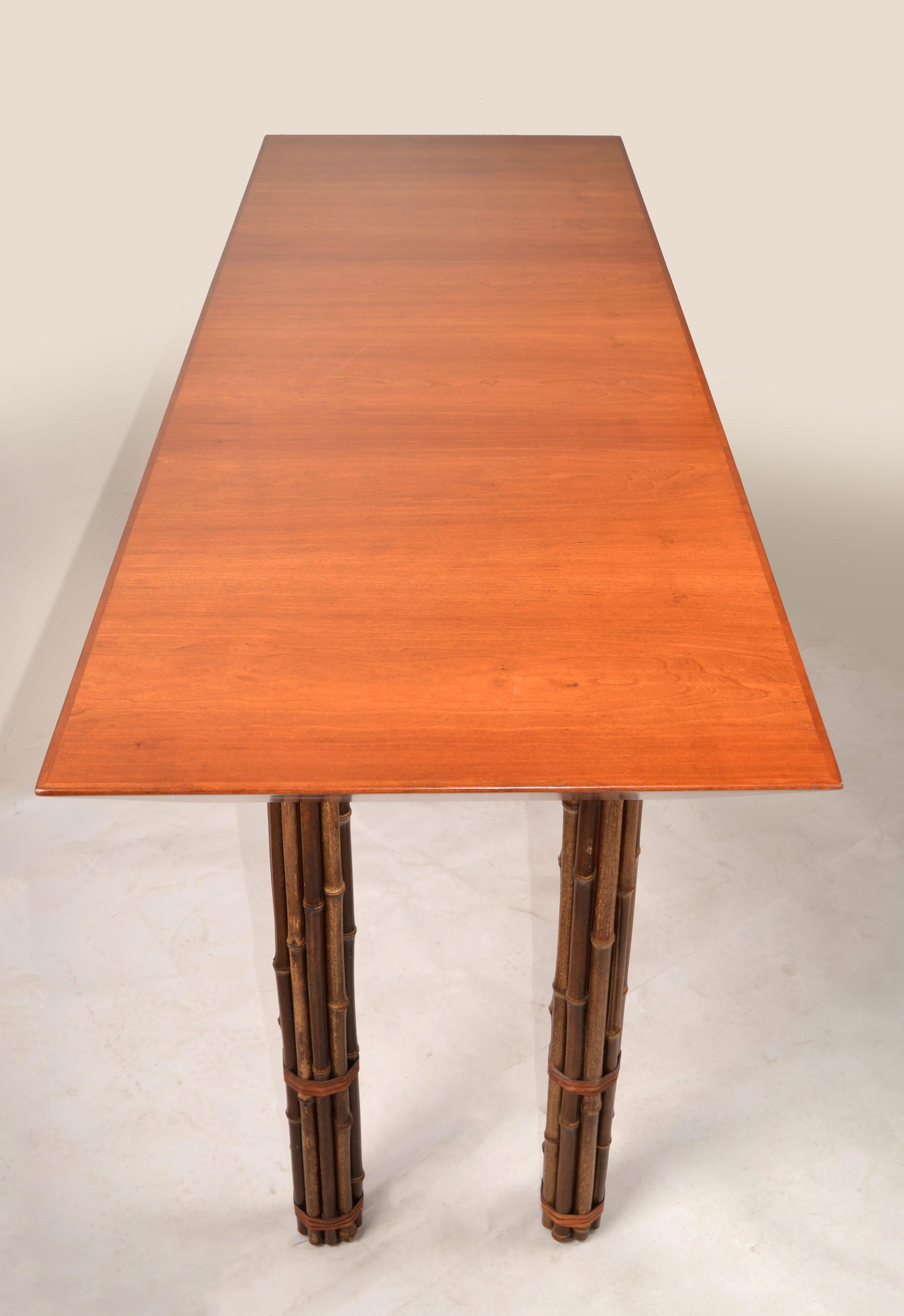 20th Century McGuire Console Table Richard Hannum Huxley Collection Faux Bamboo Cherry Wood For Sale
