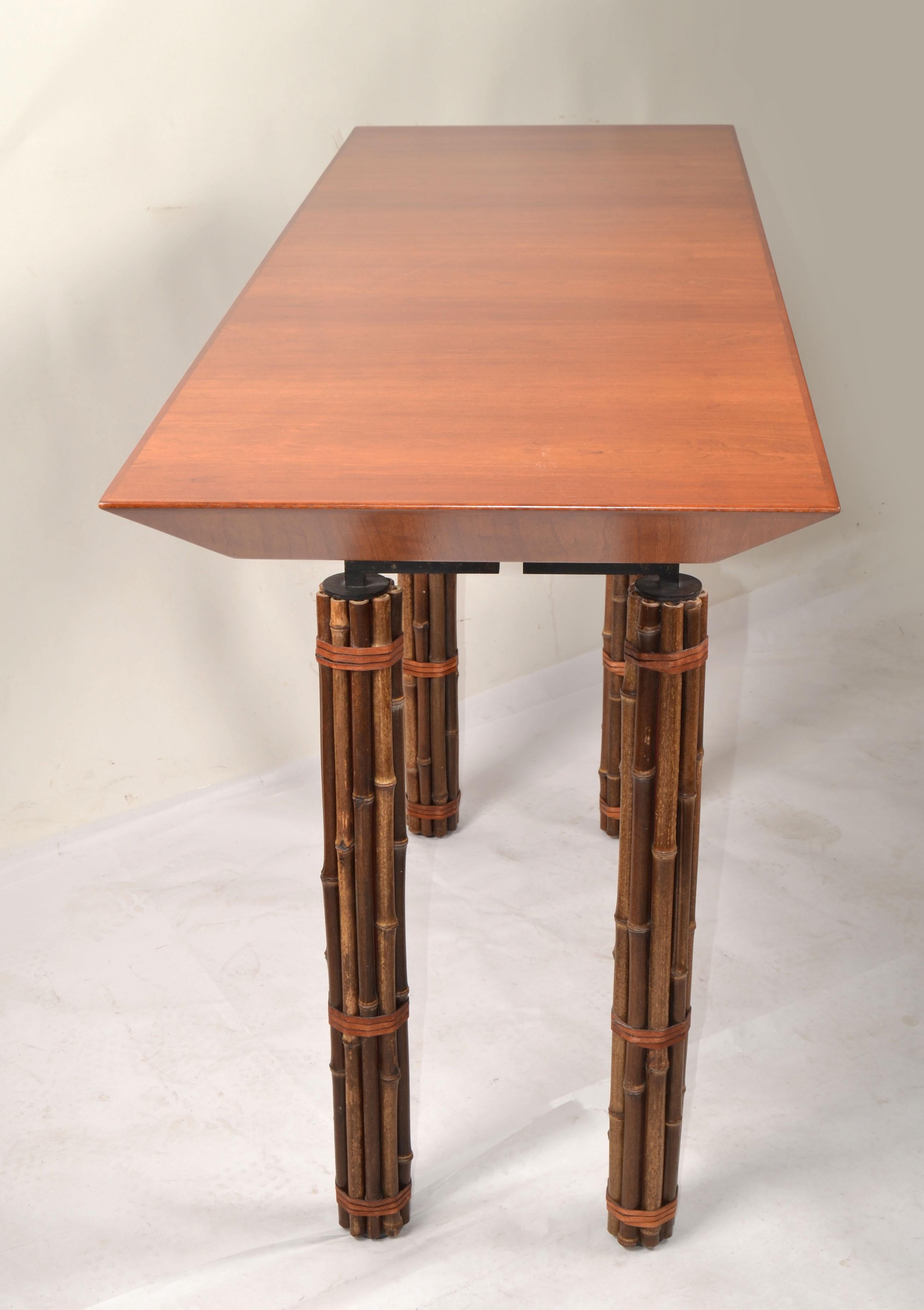 McGuire Console Table Richard Hannum Huxley Collection Faux Bamboo Cherry Wood For Sale 1