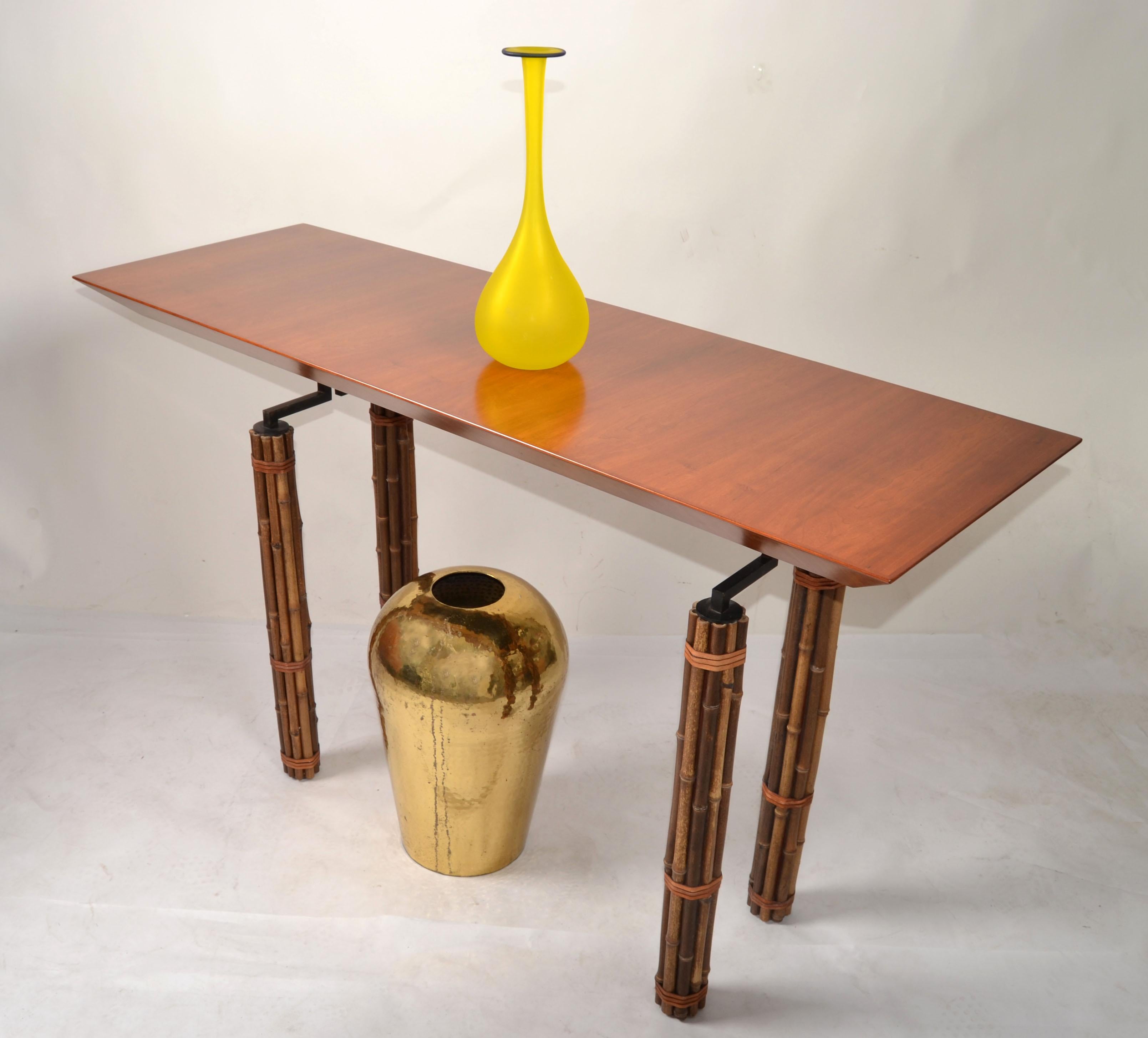 McGuire Console Table Richard Hannum Huxley Collection Faux Bamboo Cherry Wood For Sale 2