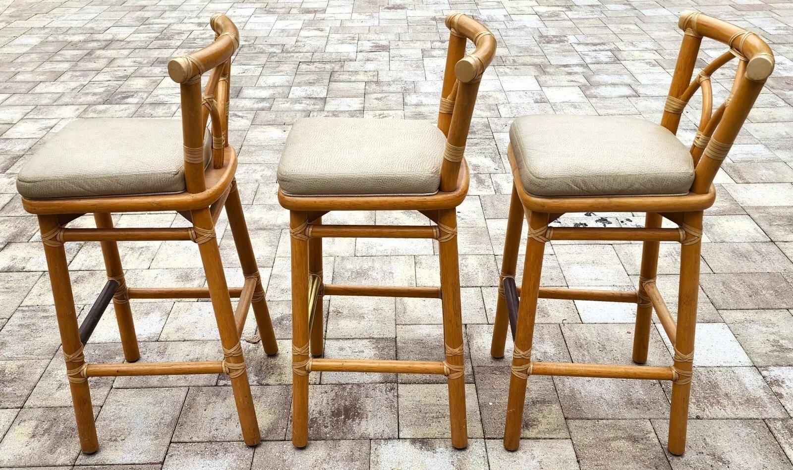 McGuire Counter Bar Stools Bamboo In Good Condition For Sale In Lake Worth, FL