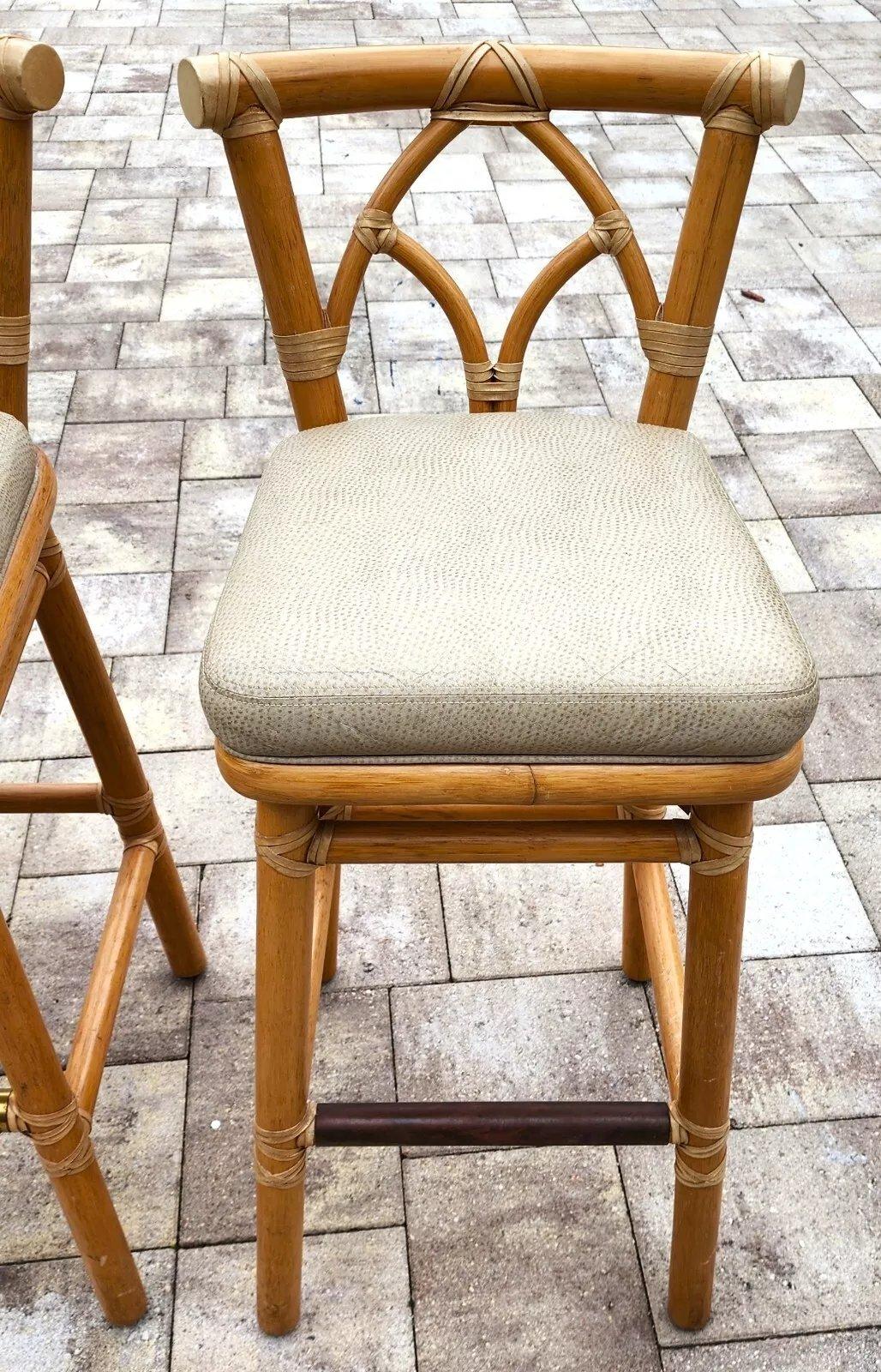 Late 20th Century McGuire Counter Bar Stools Bamboo For Sale