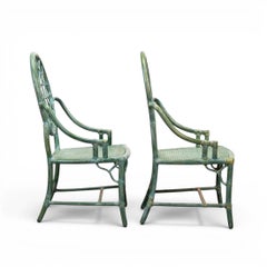 McGuire “Cracked Ice” Rattan Armchairs – Rawhide-Lashed, Custom Finish, Pair