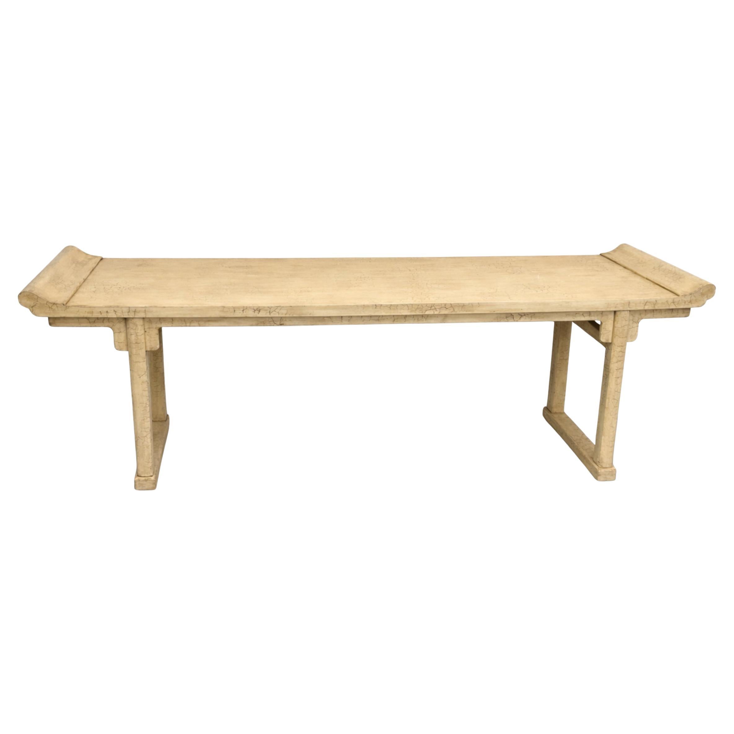 McGuire Crackled Wood Console Table, Brass Plaque, 93” en vente