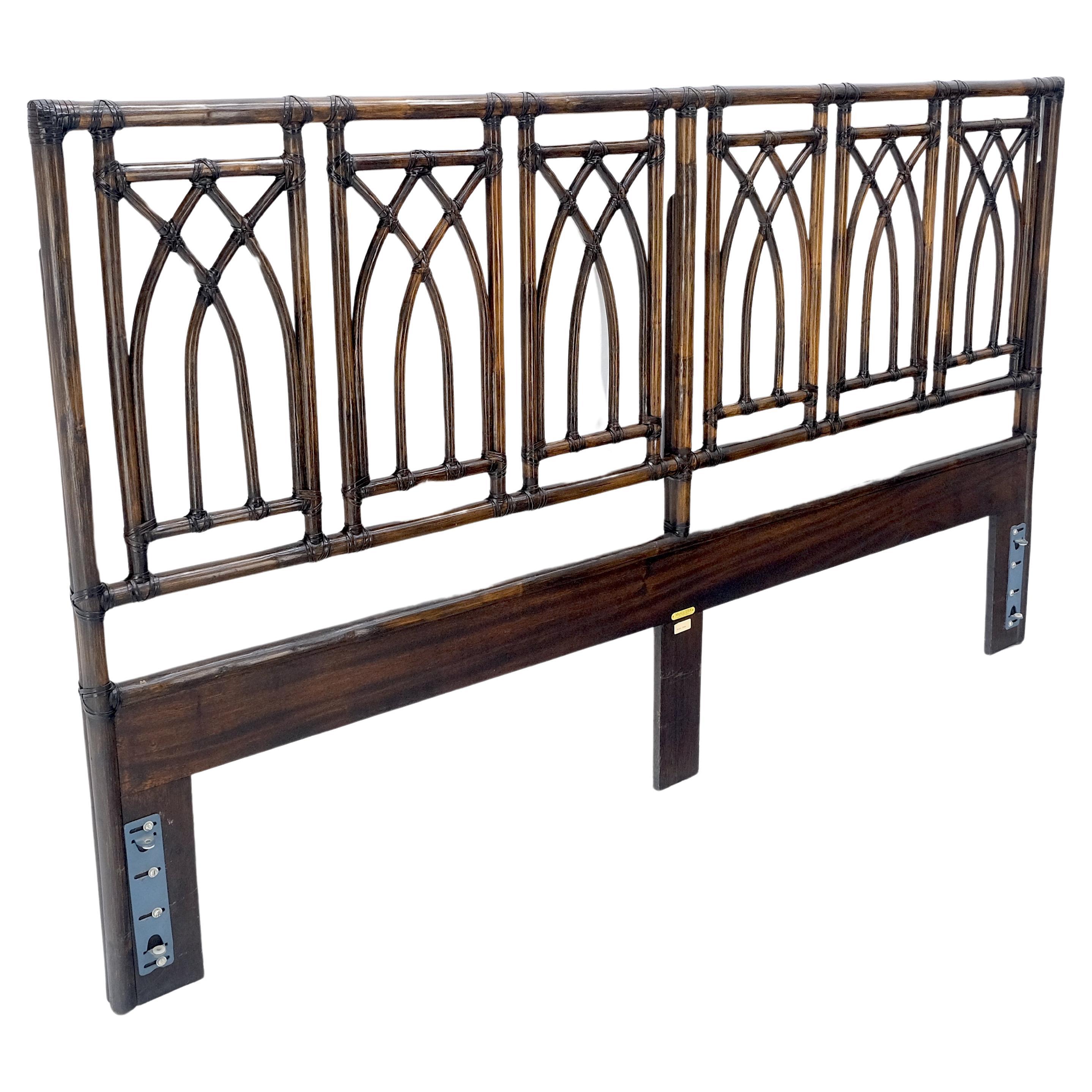 McGuire Dark Bamboo & Ebonized Mahogany Leather King Size Headboard Bed MINT! For Sale