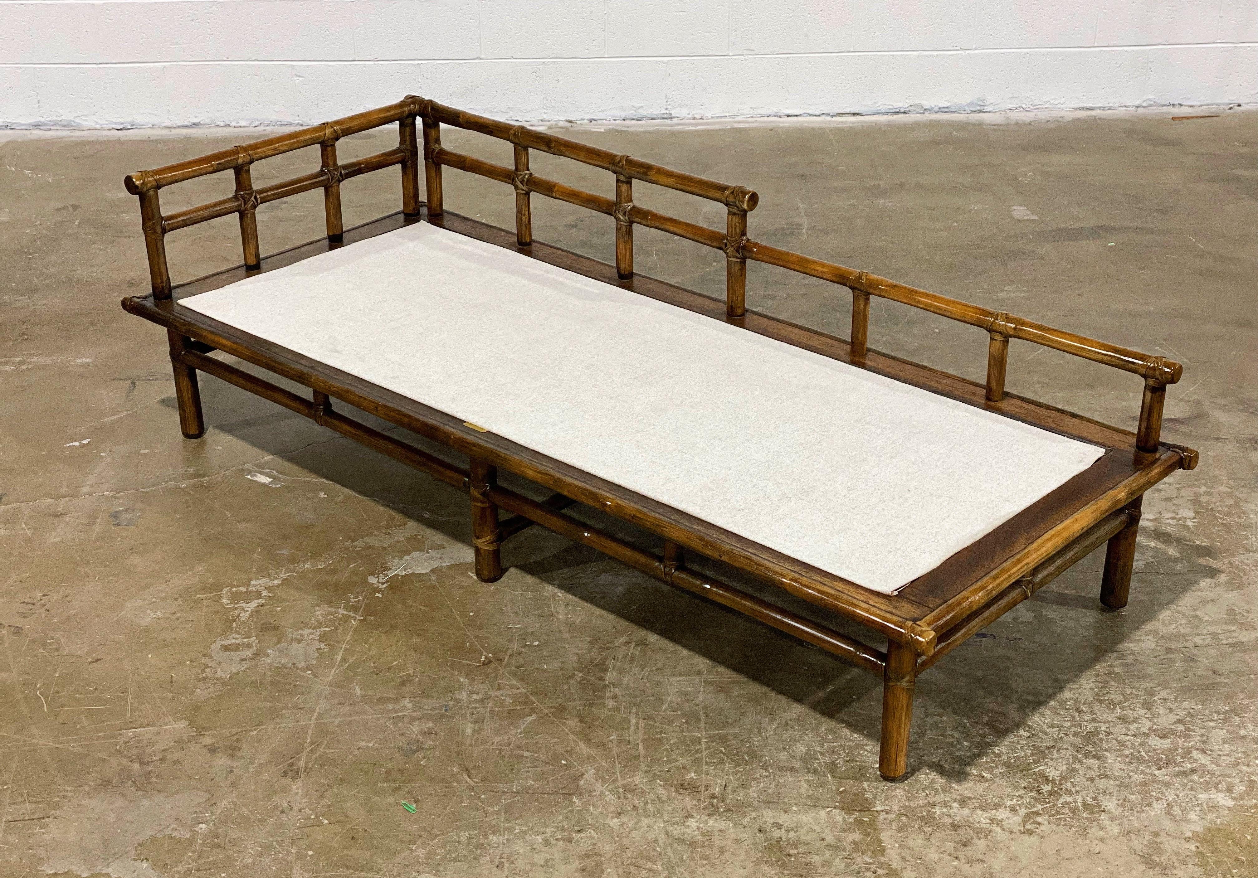 McGuire Daybed, Mid-Century Organic Modern Rattan Leather Chaise Lounge 7