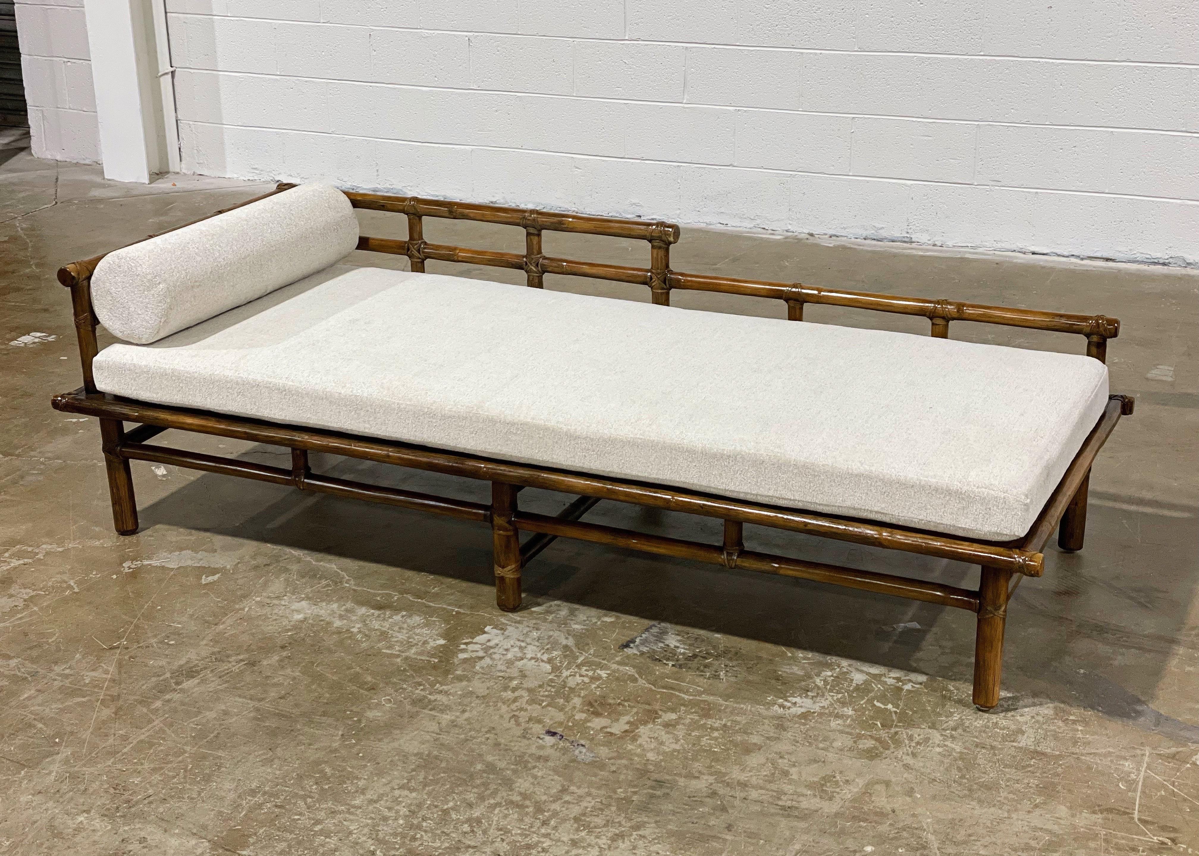 McGuire Daybed, Mid-Century Organic Modern Rattan Leather Chaise Lounge 8