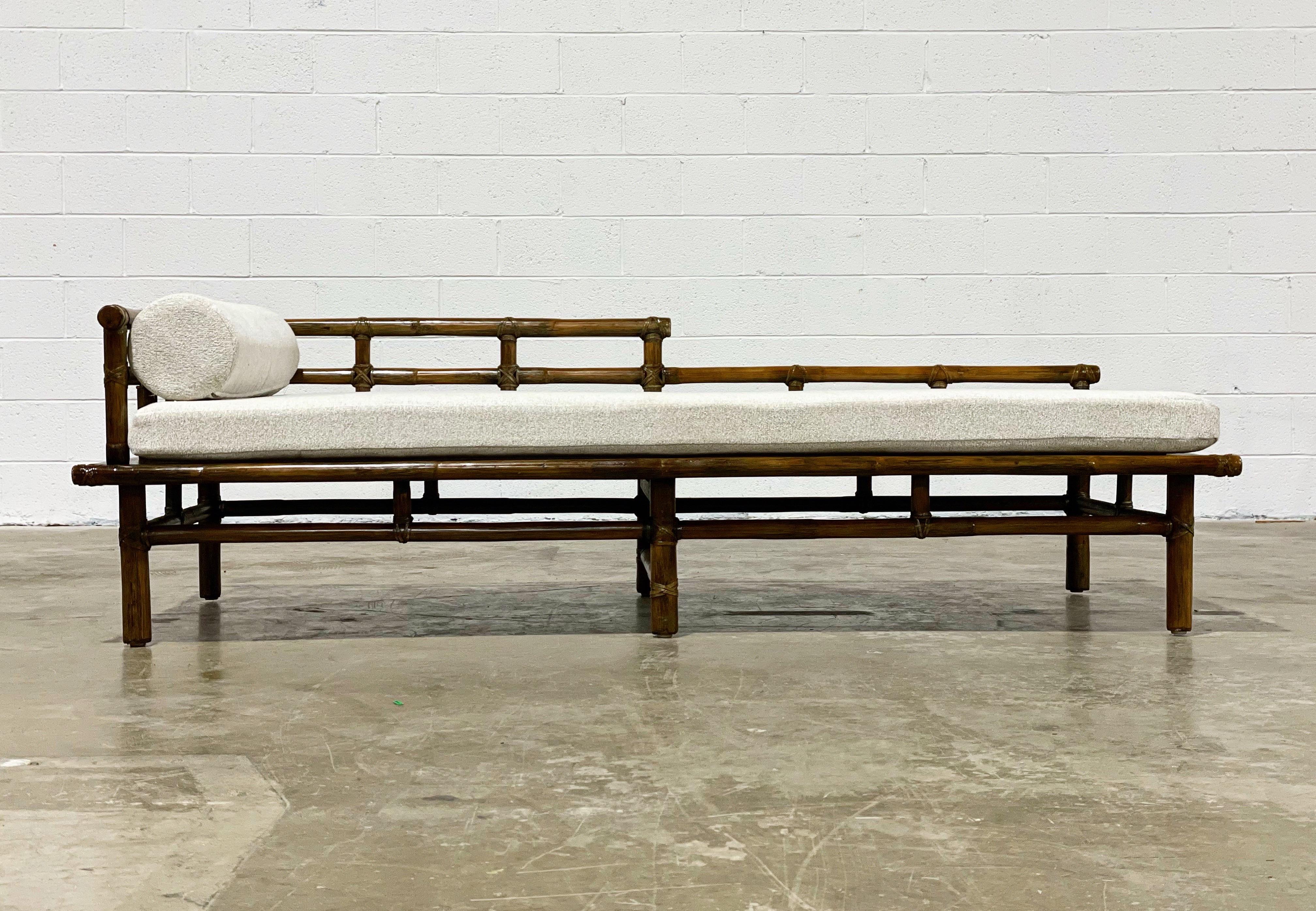 American McGuire Daybed, Mid-Century Organic Modern Rattan Leather Chaise Lounge
