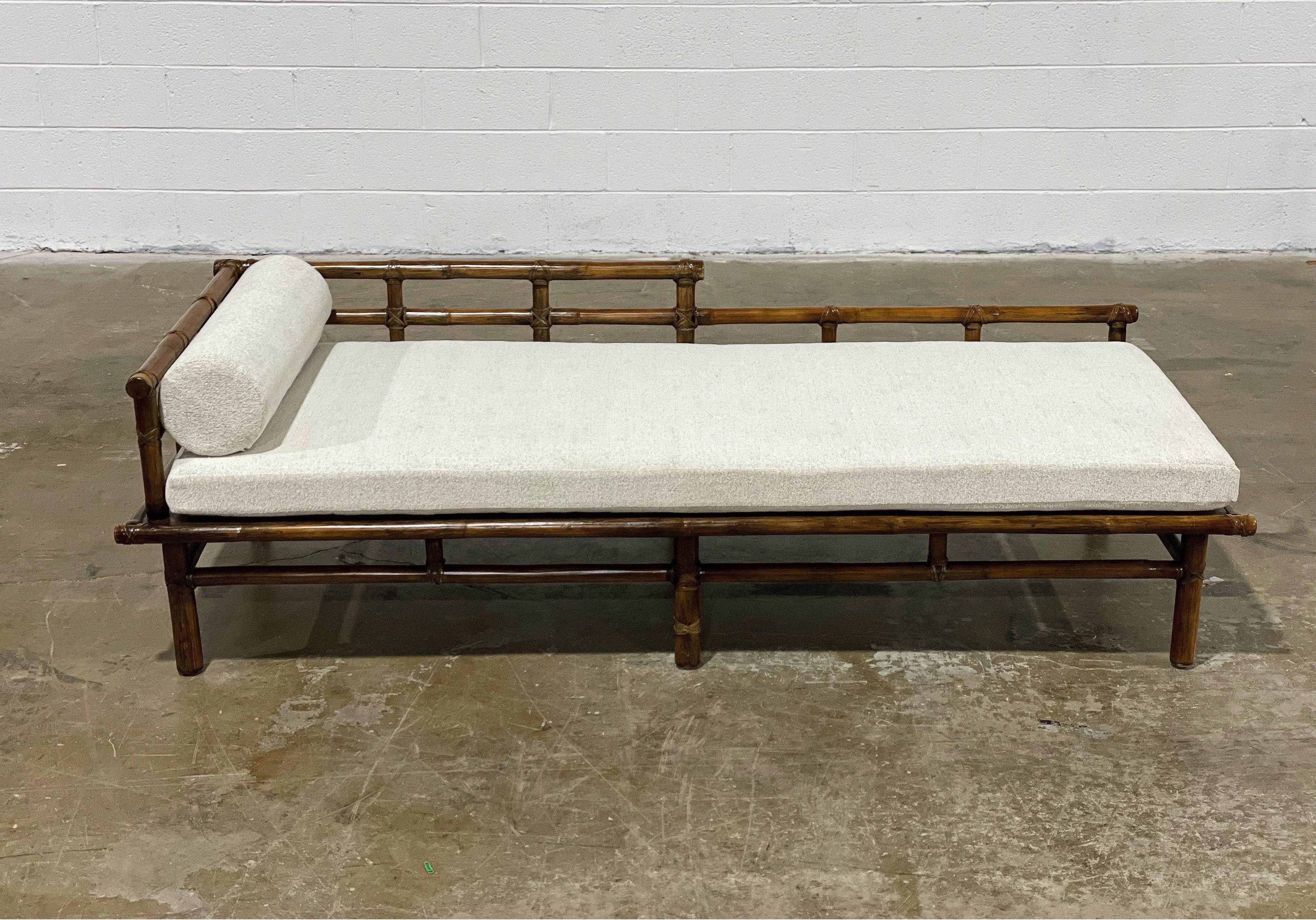 McGuire Daybed, Mid-Century Organic Modern Rattan Leather Chaise Lounge 1