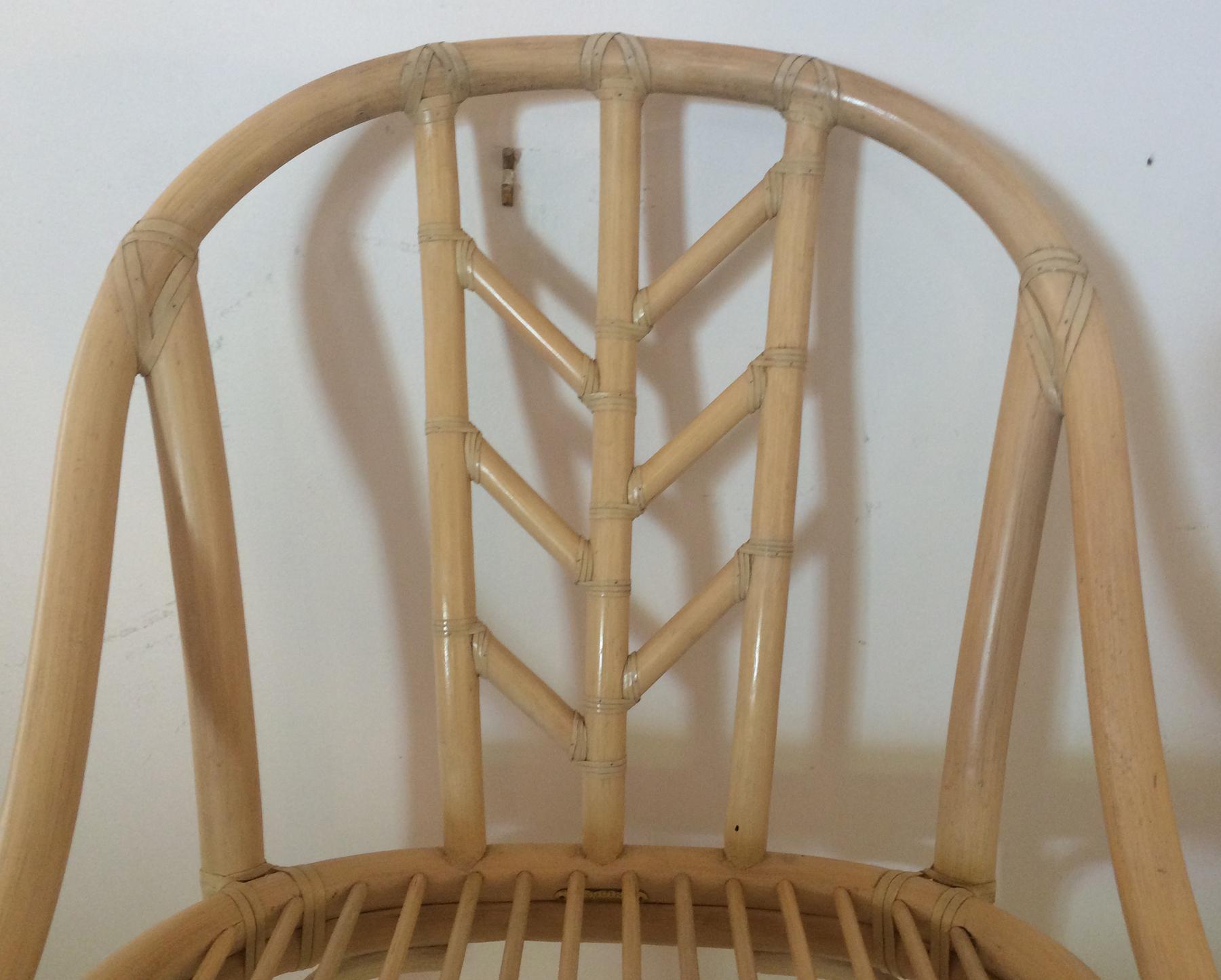 McGuire Dining Room Chairs Set of 6 Rattan Raw Hide Wraps In Good Condition In West Palm Beach, FL