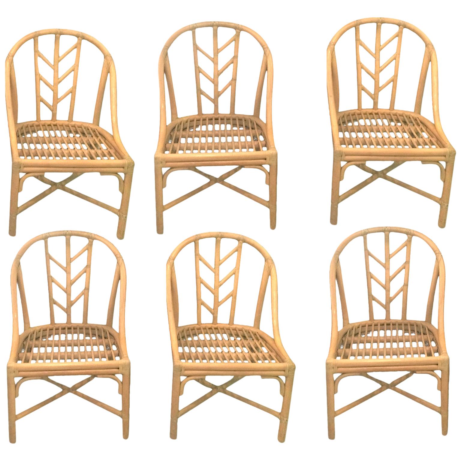 McGuire Dining Room Chairs Set of 6 Rattan Raw Hide Wraps