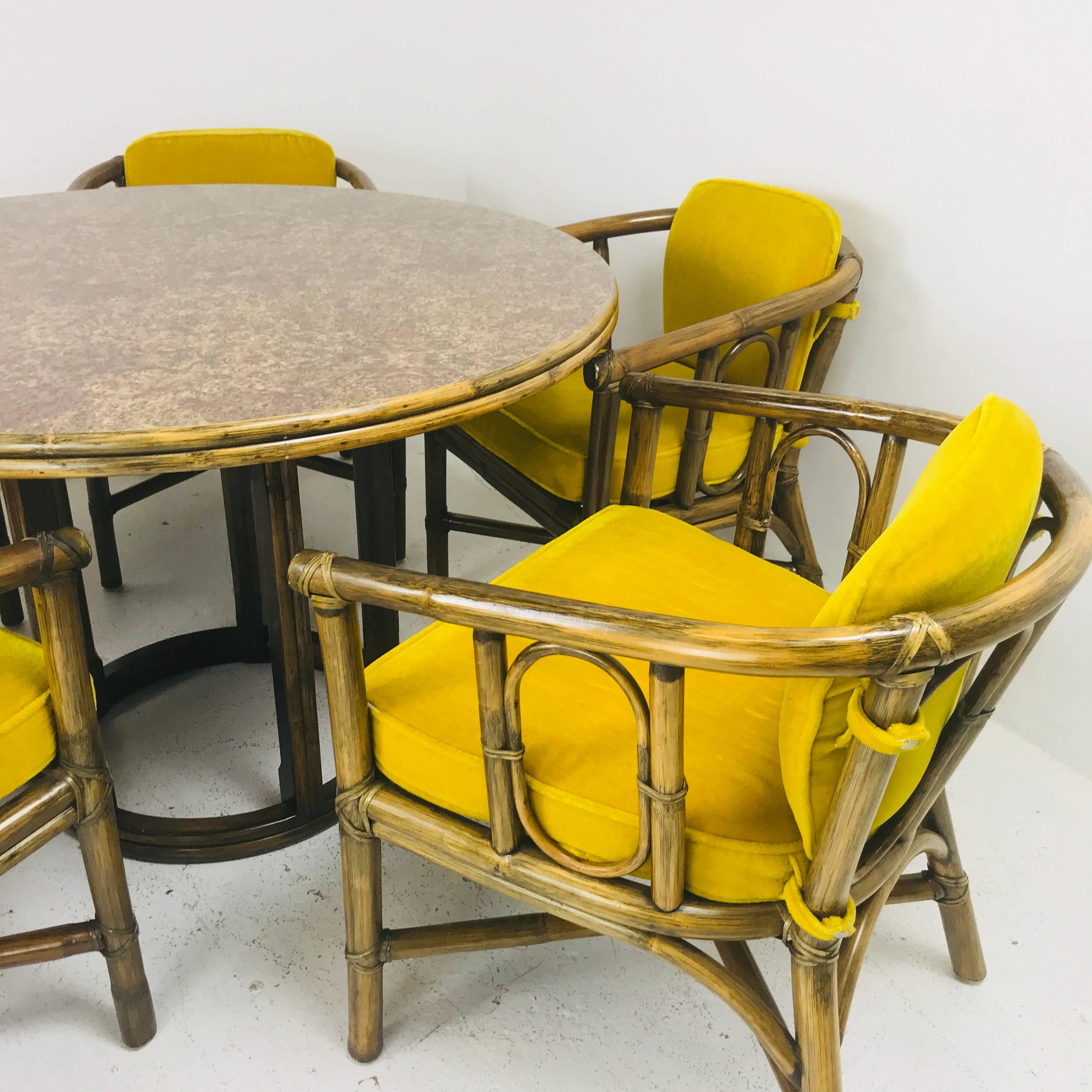 Mid-Century Modern McGuire Dining Set with Five Chairs and Round Table