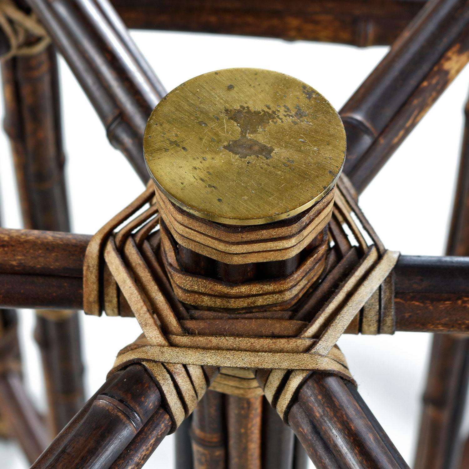 American McGuire Dining Table, Rattan and Brass Base with Hexagon Glass Top