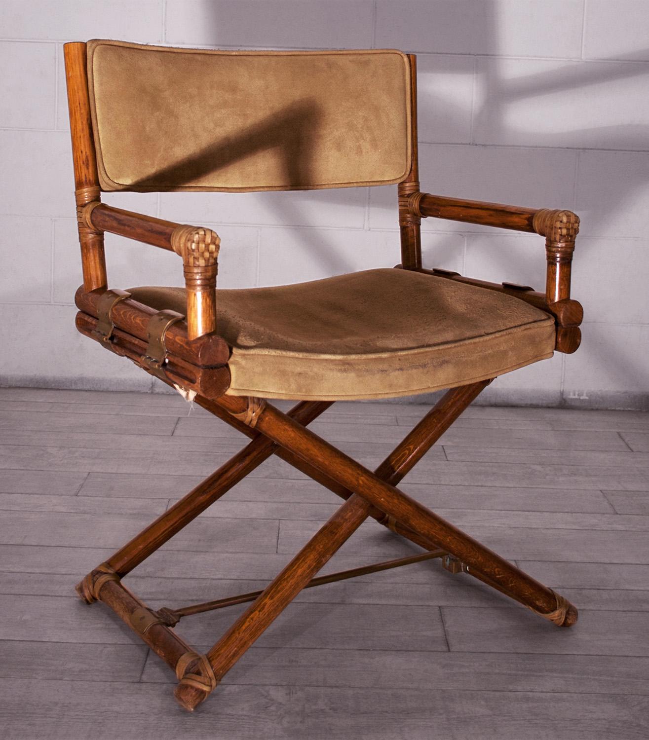 Mid-Century Modern McGuire Director’s X Chair in Oak and Suede leather for F.lli Tagliabue, 1960s