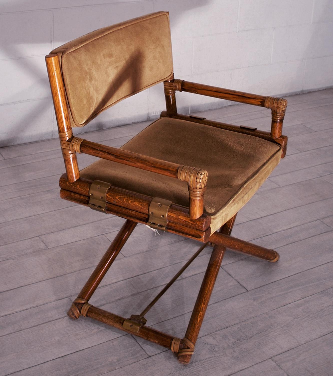Italian McGuire Director’s X Chair in Oak and Suede leather for F.lli Tagliabue, 1960s
