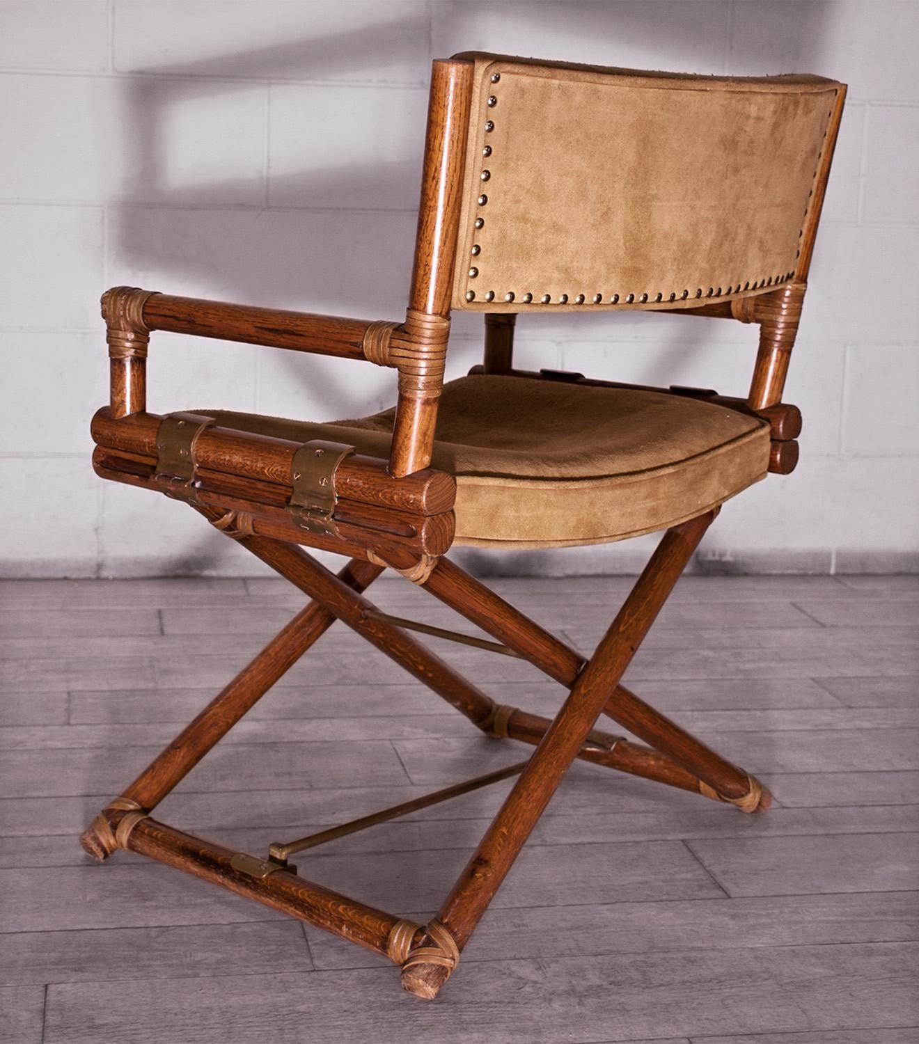 McGuire Director’s X Chair in Oak and Suede leather for F.lli Tagliabue, 1960s In Good Condition In Traversetolo, IT
