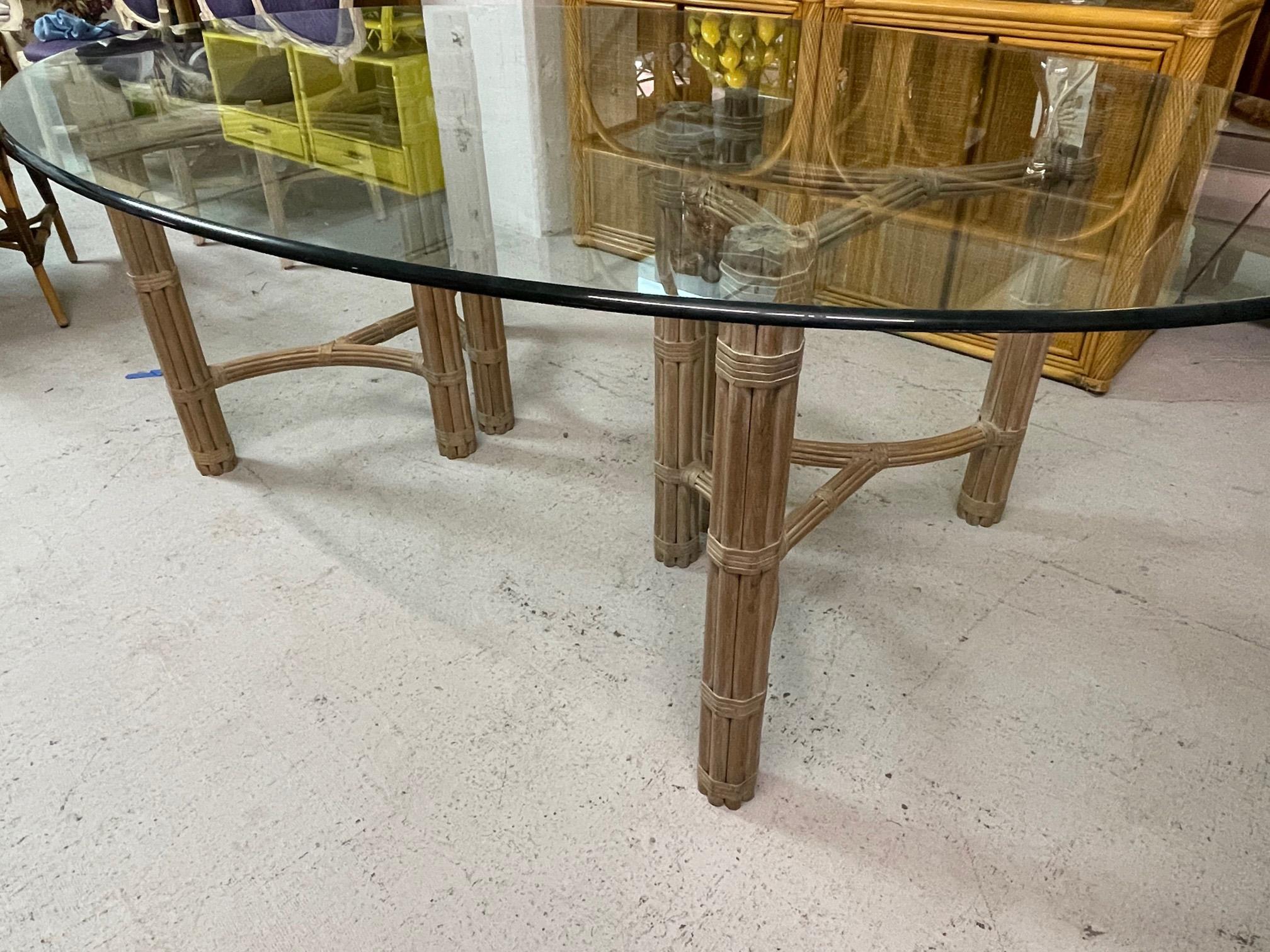 McGuire Double Pedestal Rattan Dining Table In Good Condition For Sale In Jacksonville, FL