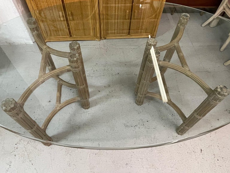 Late 20th Century McGuire Double Pedestal Rattan Dining Table For Sale