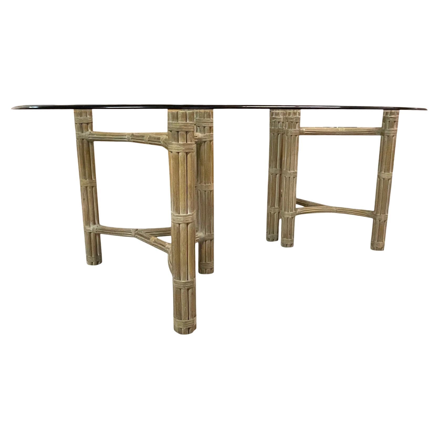 McGuire Double Pedestal Rattan Dining Table
