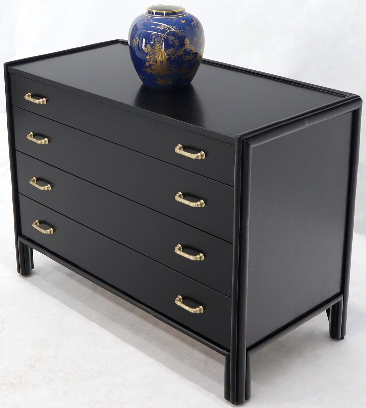 McGuire Faux Bamboo Black Lacquer Four-Drawer Dresser with Cast Brass Pulls 5