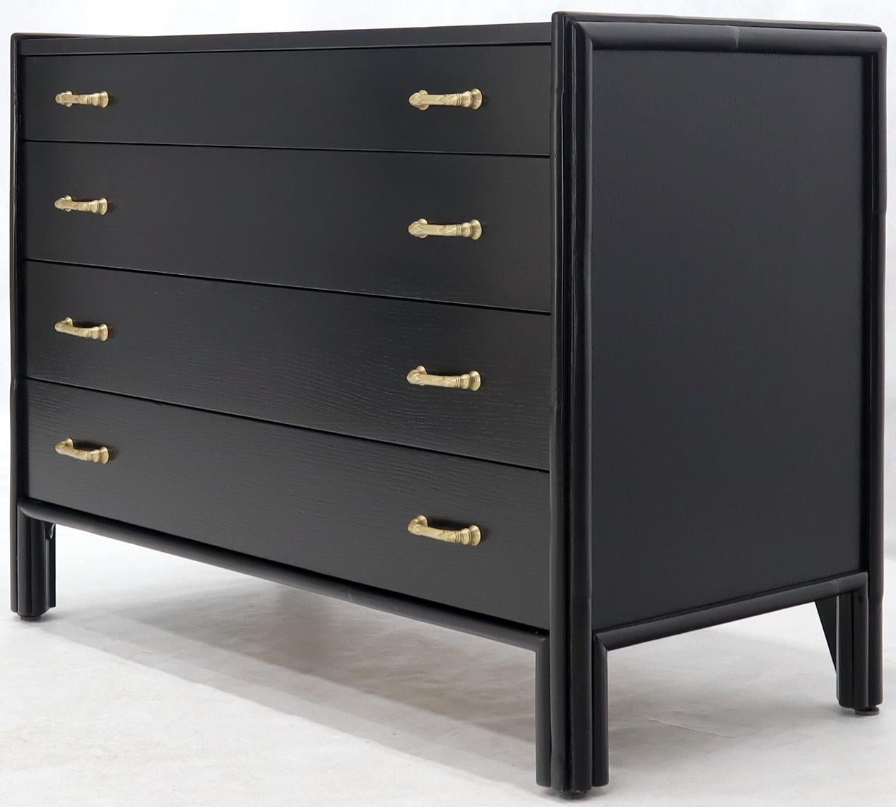Mid-Century Modern McGuire Faux Bamboo Black Lacquer Four-Drawer Dresser with Cast Brass Pulls