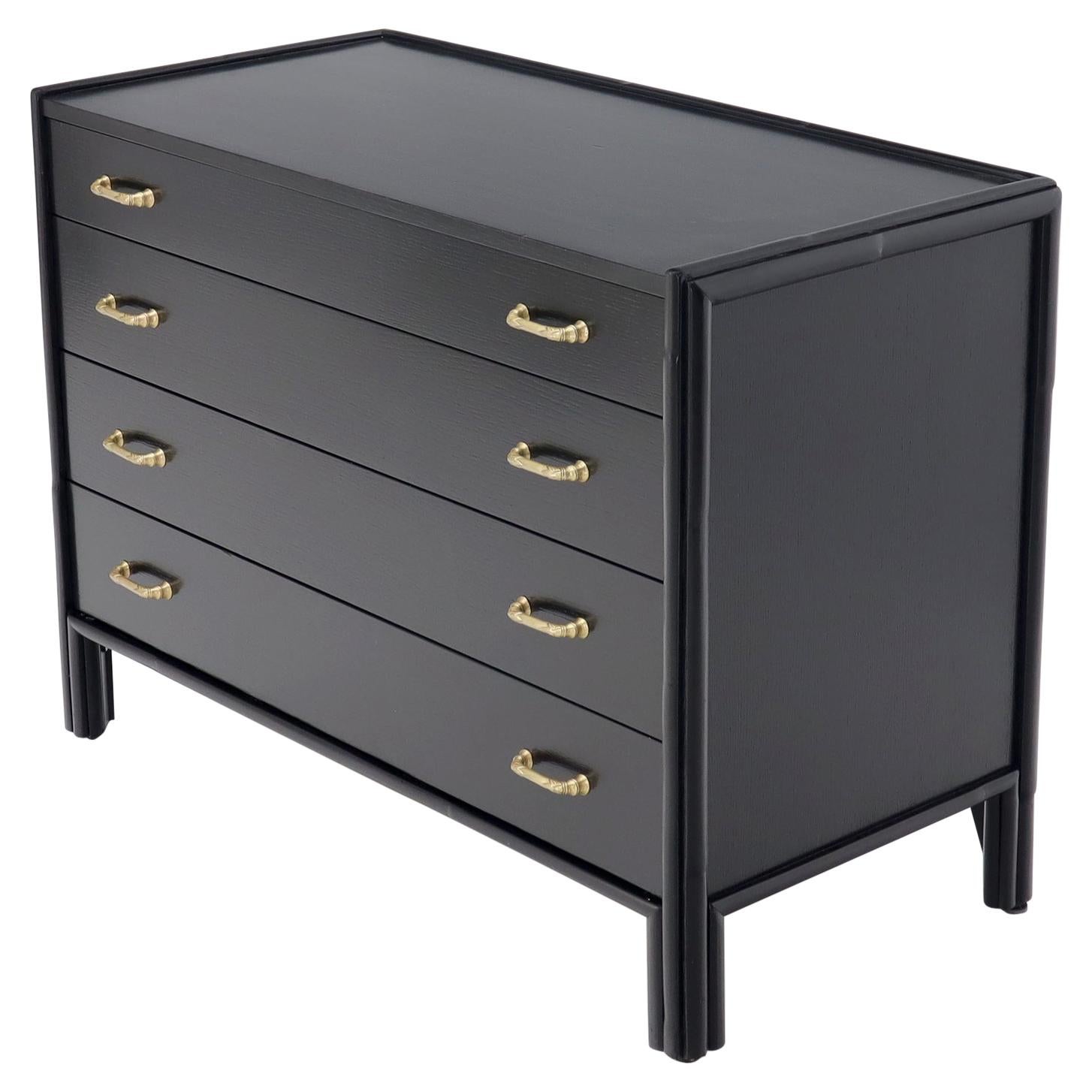 McGuire Faux Bamboo Black Lacquer Four-Drawer Dresser with Cast Brass Pulls