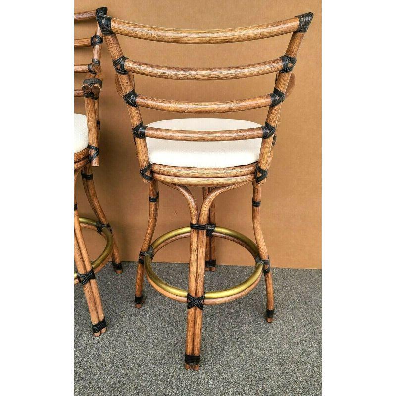 Mcguire Faux Bamboo Rattan Swivel Barstools-Set of 4 In Good Condition In Lake Worth, FL