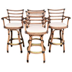 Mcguire Faux Bamboo Rattan Swivel Barstools-Set of 4
