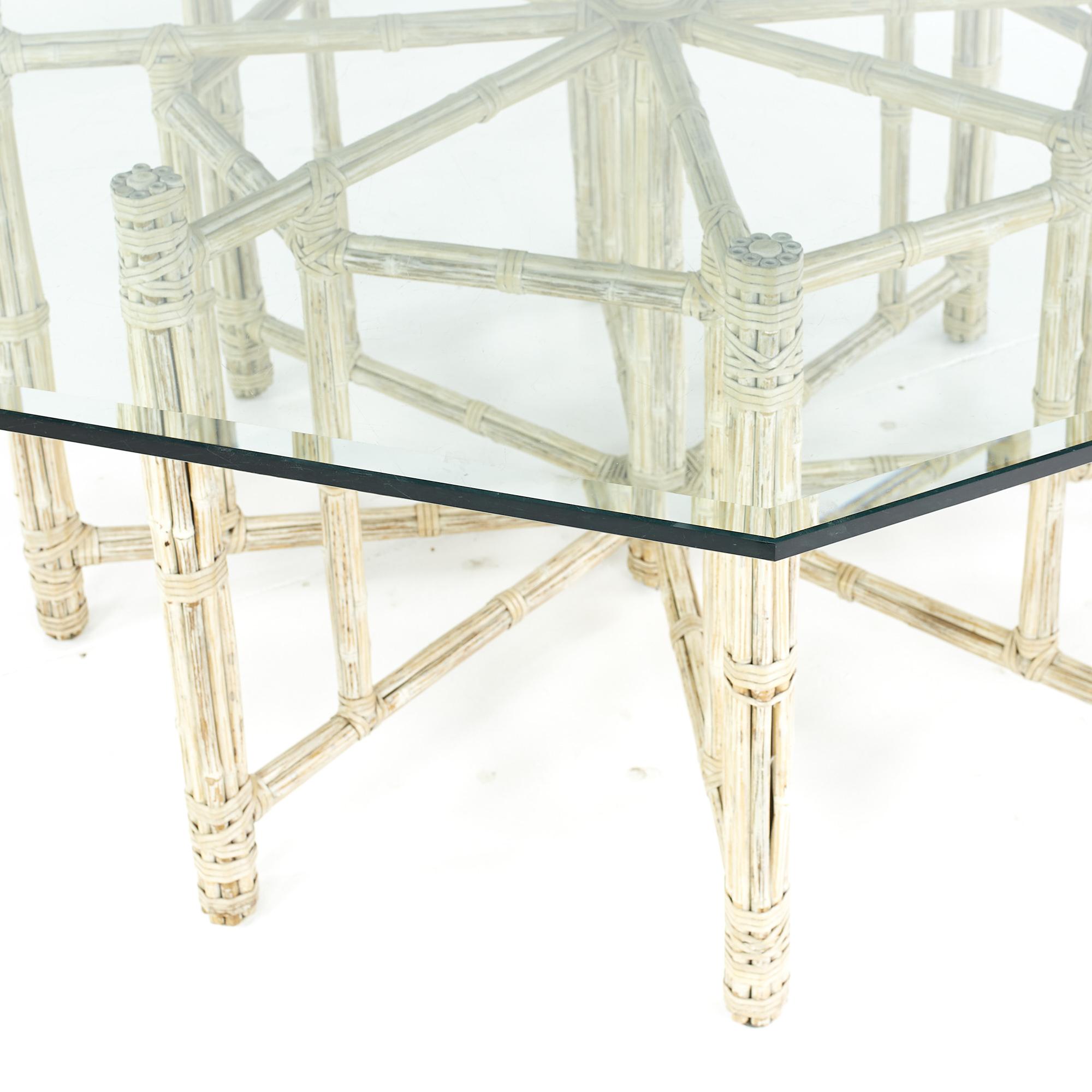 McGuire for Baker Furniture Mid Century Bamboo and Glass Hexagonal Dining Table For Sale 2