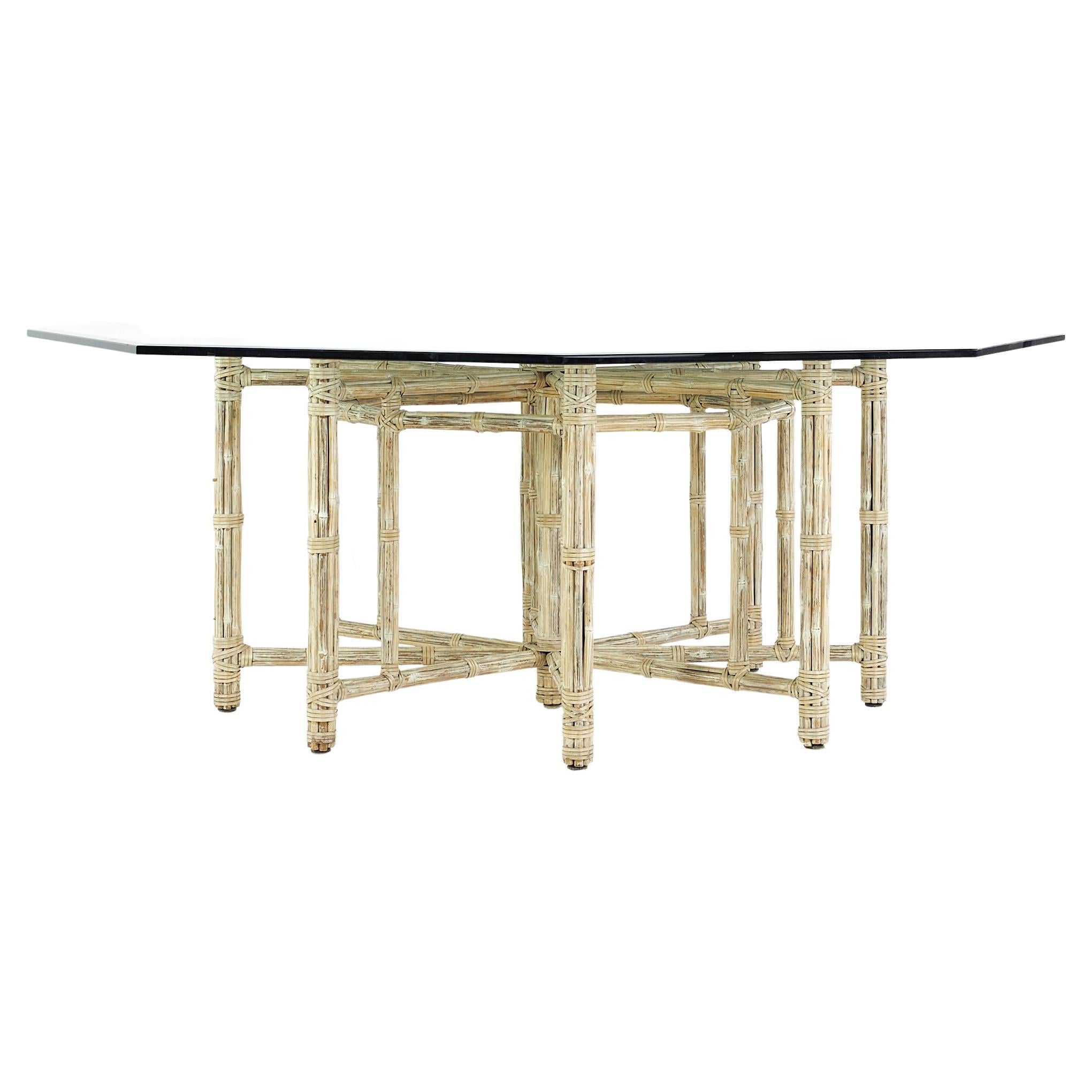McGuire for Baker Furniture Mid Century Bamboo and Glass Hexagonal Dining Table For Sale