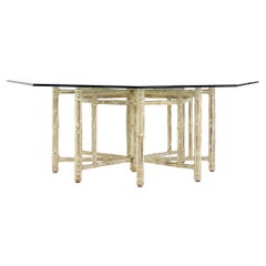 Used McGuire for Baker Furniture Mid Century Bamboo and Glass Hexagonal Dining Table