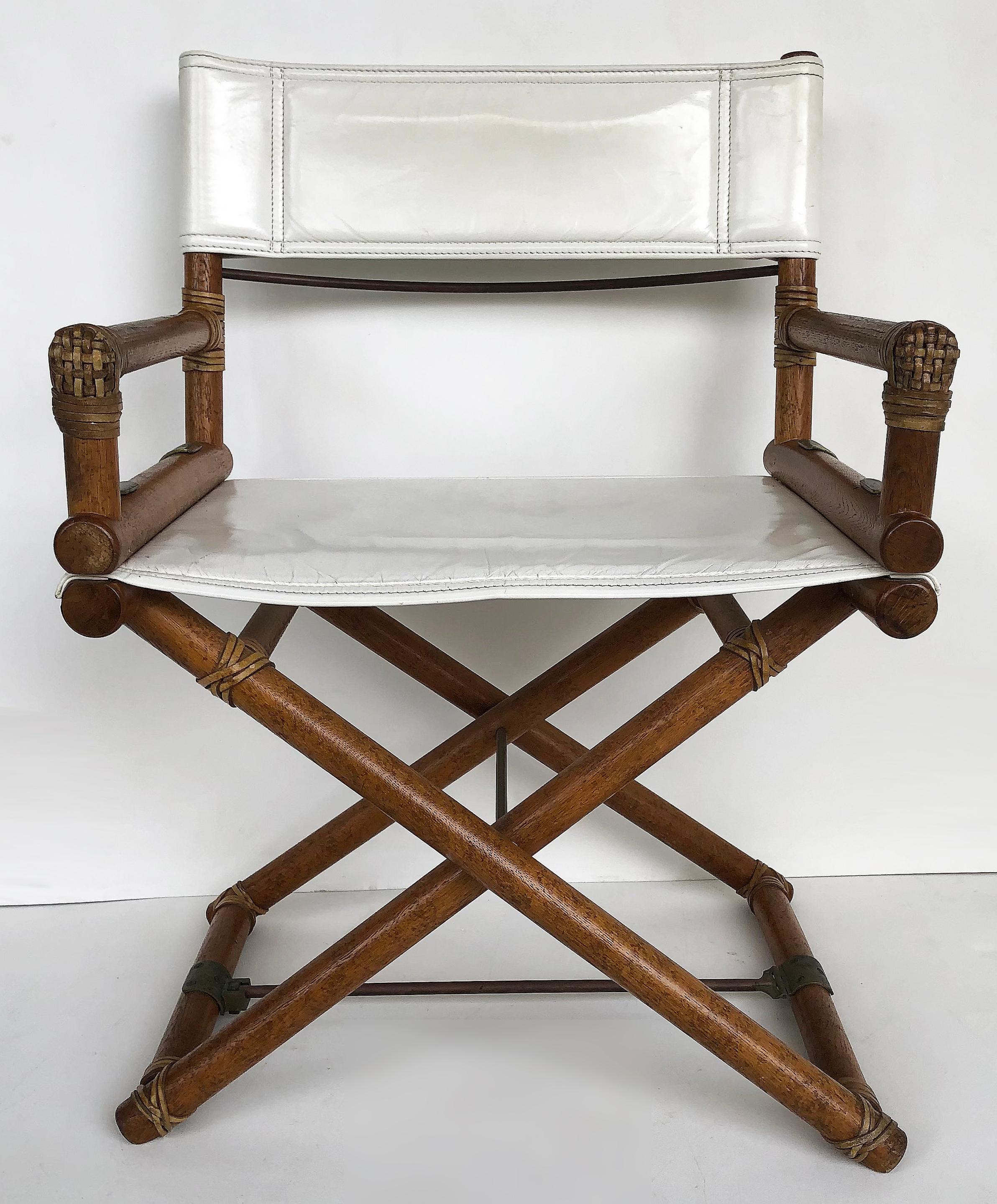 McGuire San Francisco oak director's chairs, leather and brass, pair

Offered for sale is a pair of fine quality oak, leather, and brass director's chair from McGuire Furniture of San Francisco. McGuire director chairs were first designed by