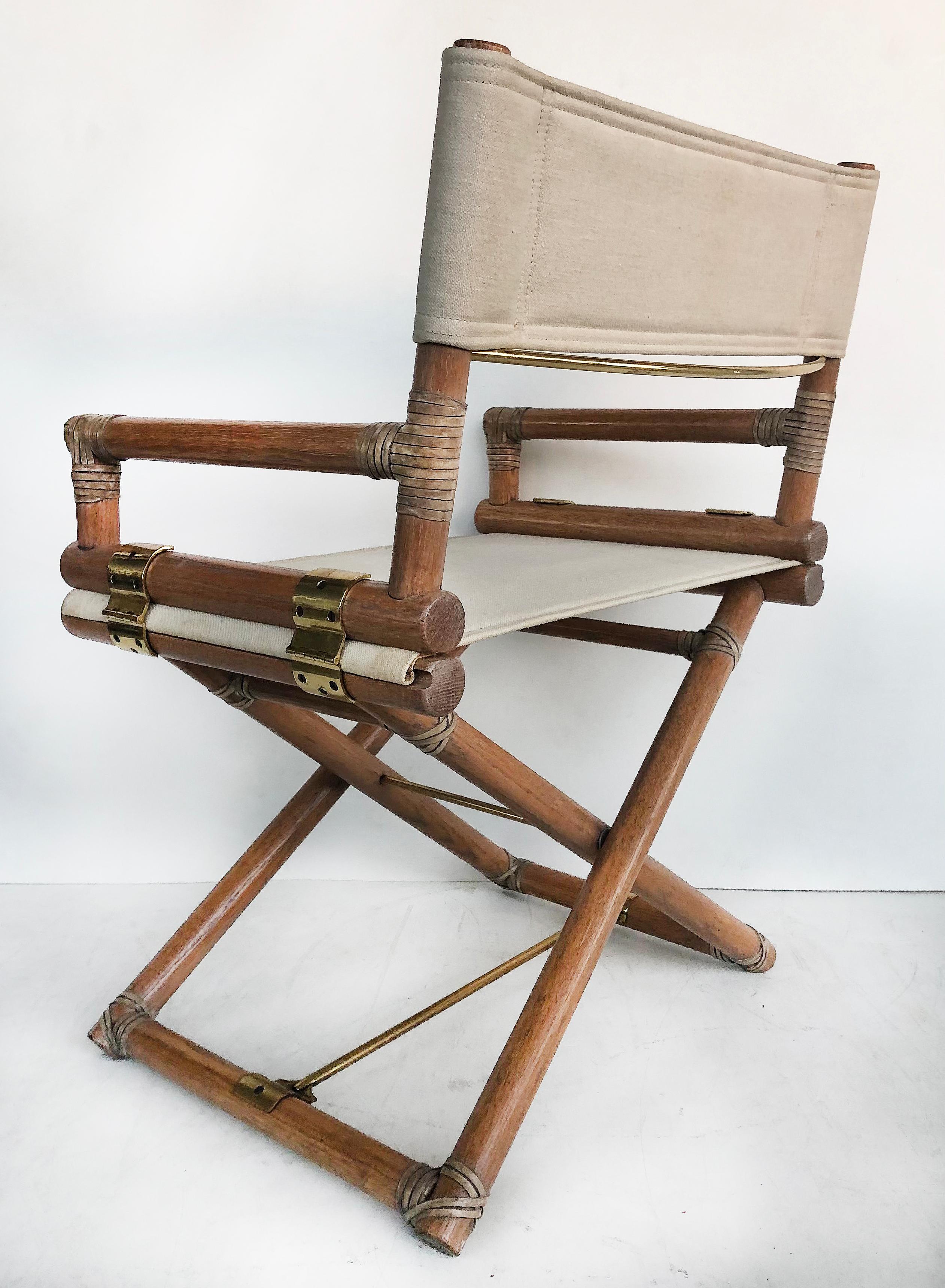 American McGuire Furniture of San Francisco Director's Chairs in Oak, Leather & Brass