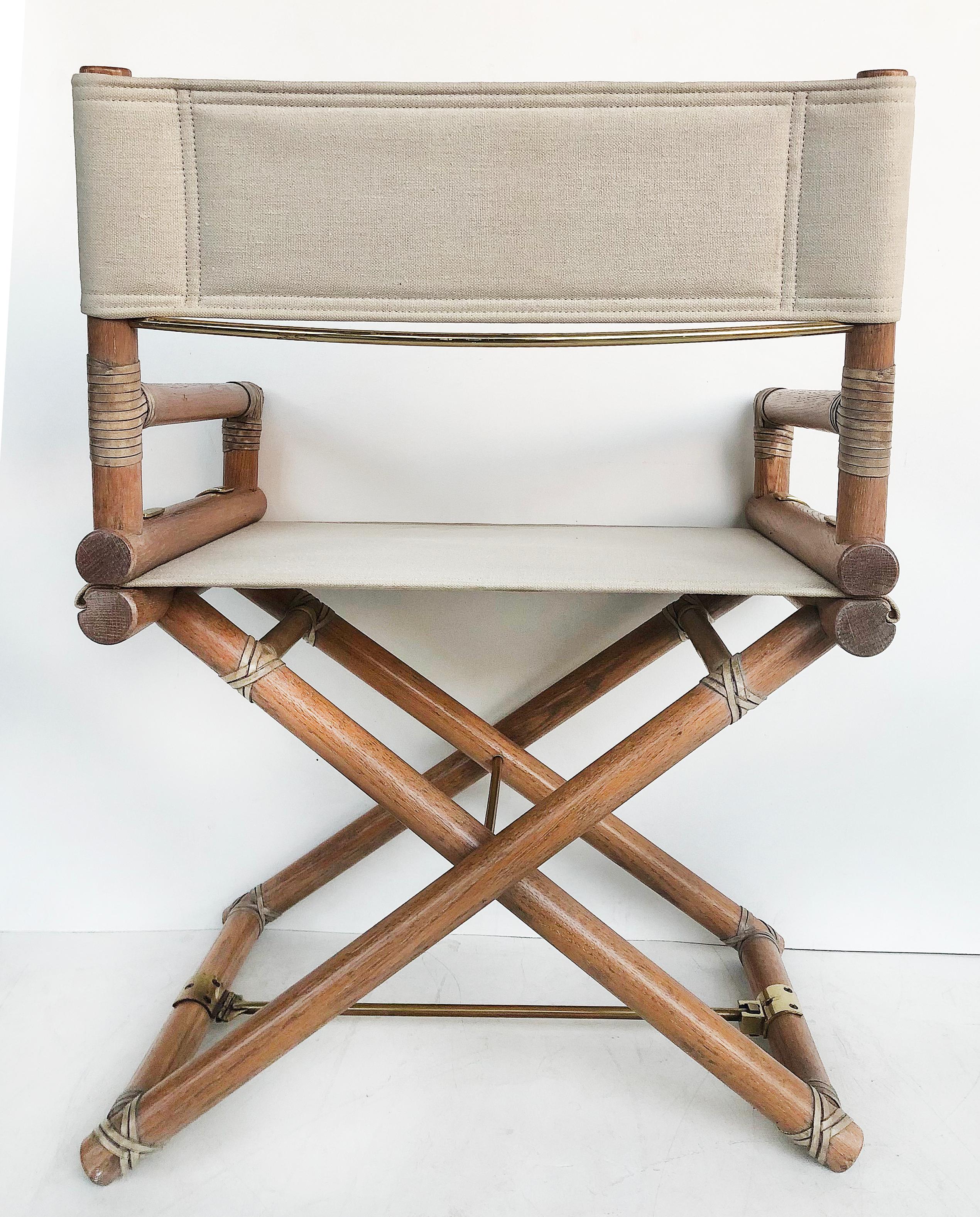 McGuire Furniture of San Francisco Director's Chairs in Oak, Leather & Brass In Good Condition In Miami, FL