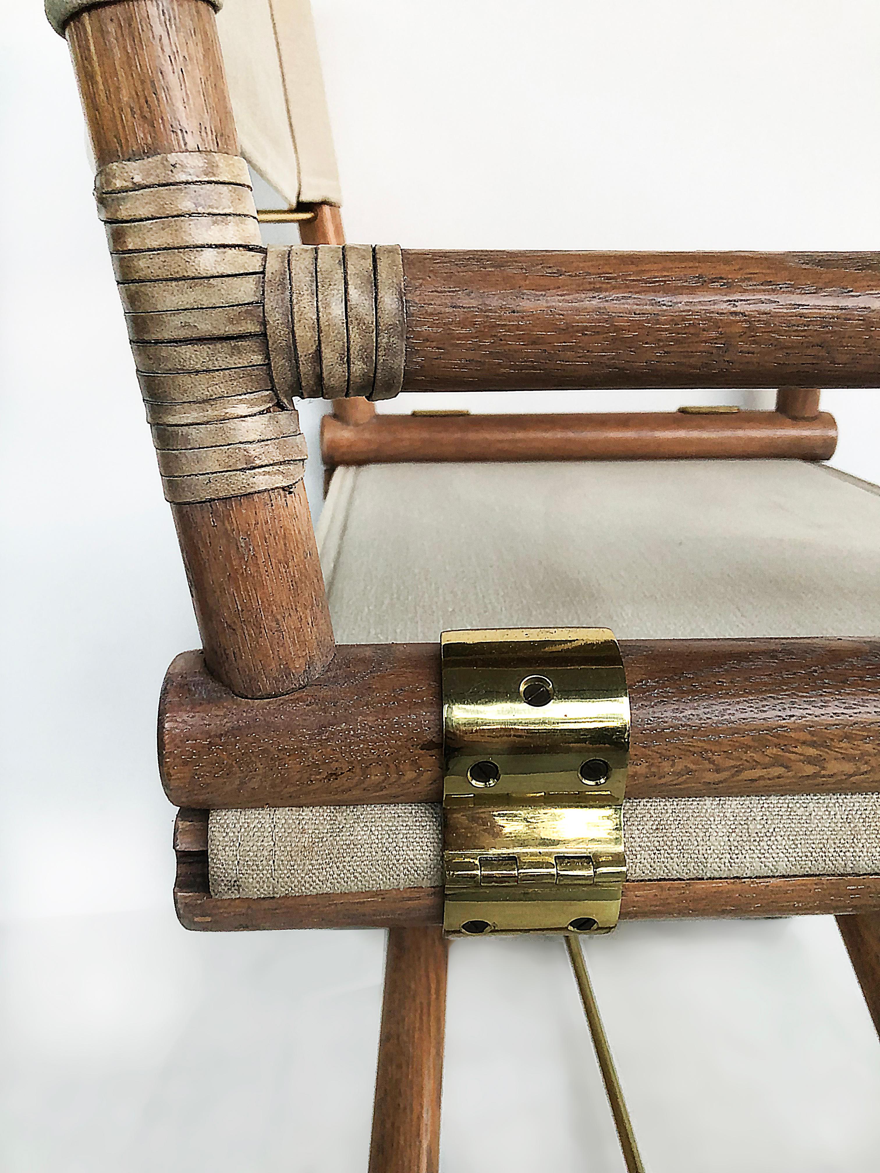 Contemporary McGuire Furniture of San Francisco Director's Chairs in Oak, Leather & Brass