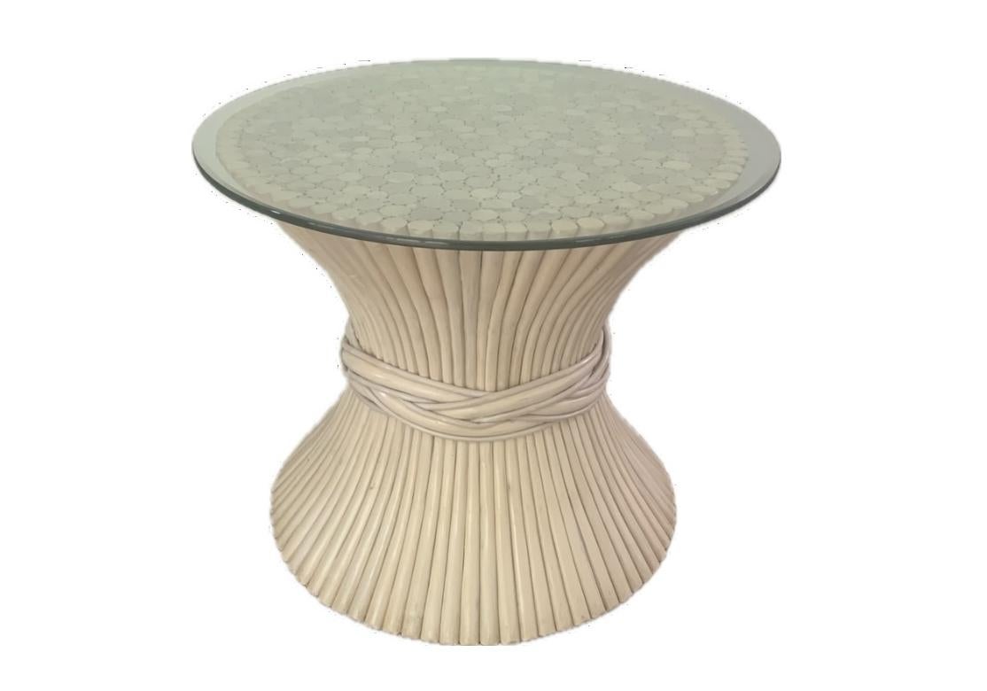 McGuire Furniture Wheat Sheaf Rattan Glass Top Side Table For Sale 4